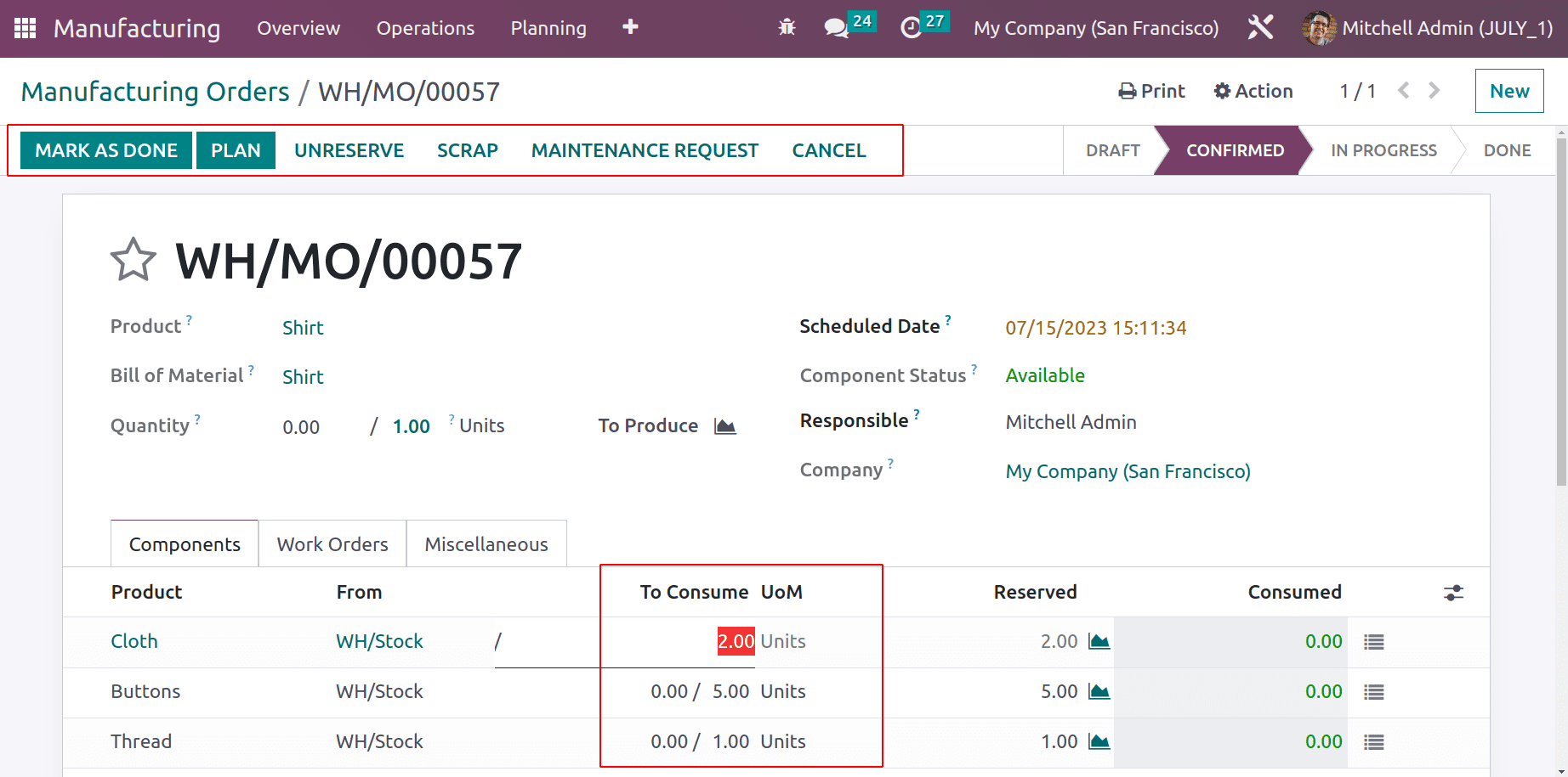 How to Control Material Consumption in Odoo 16 Manufacturing App-cybrosys