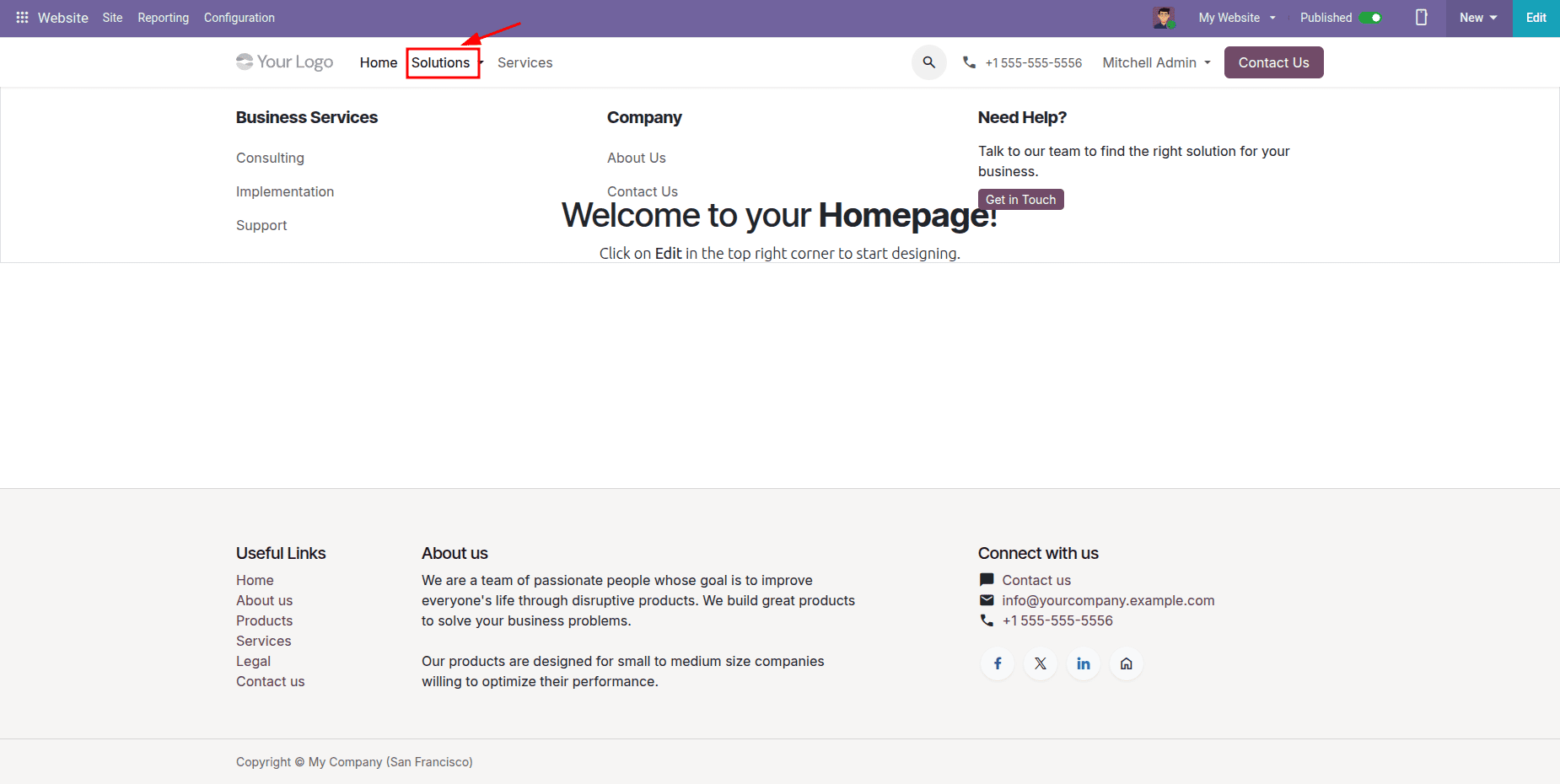 How to Create a Menu, Pages, and a Mega Menu in Odoo 20 Website-cybrosys
