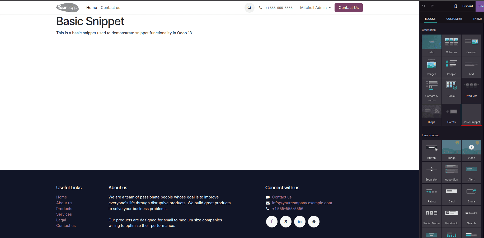 How to Create a Snippet in Odoo 18-cybrosys