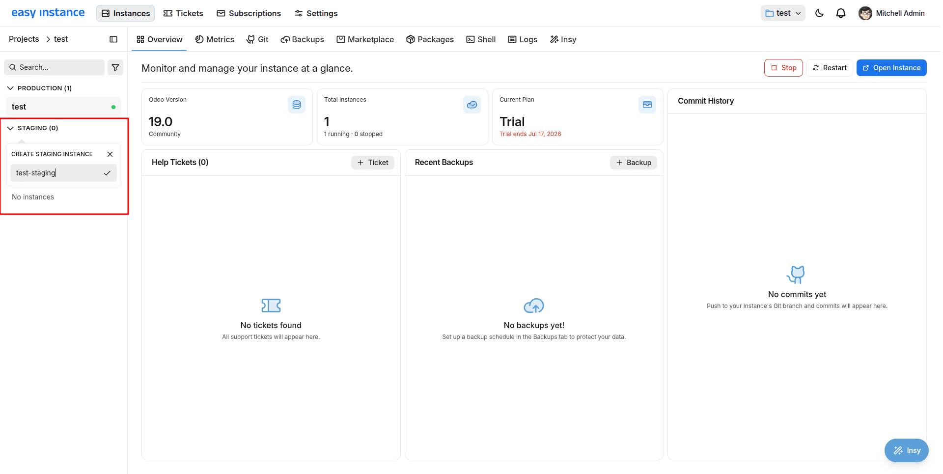 How to Create an Odoo Staging Instance in EasyInstance-cybrosys