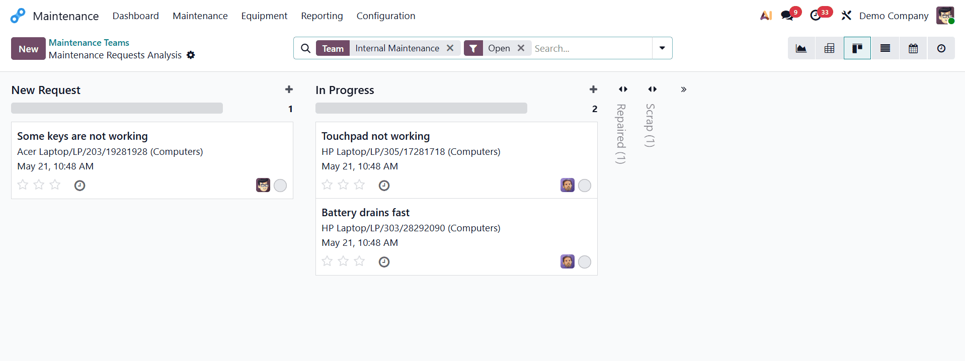 How to Create and Manage Maintenance Requests in Odoo 19 Maintenance-cybrosys