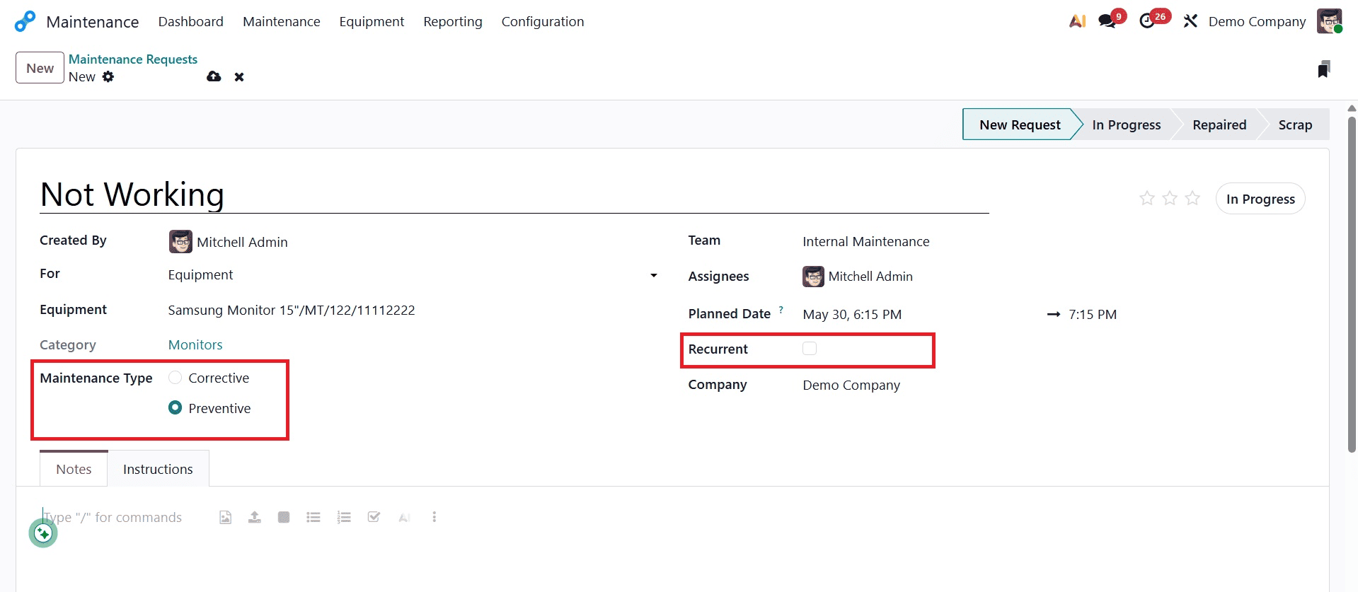 How to Create and Manage Maintenance Requests in Odoo 19 Maintenance-cybrosys