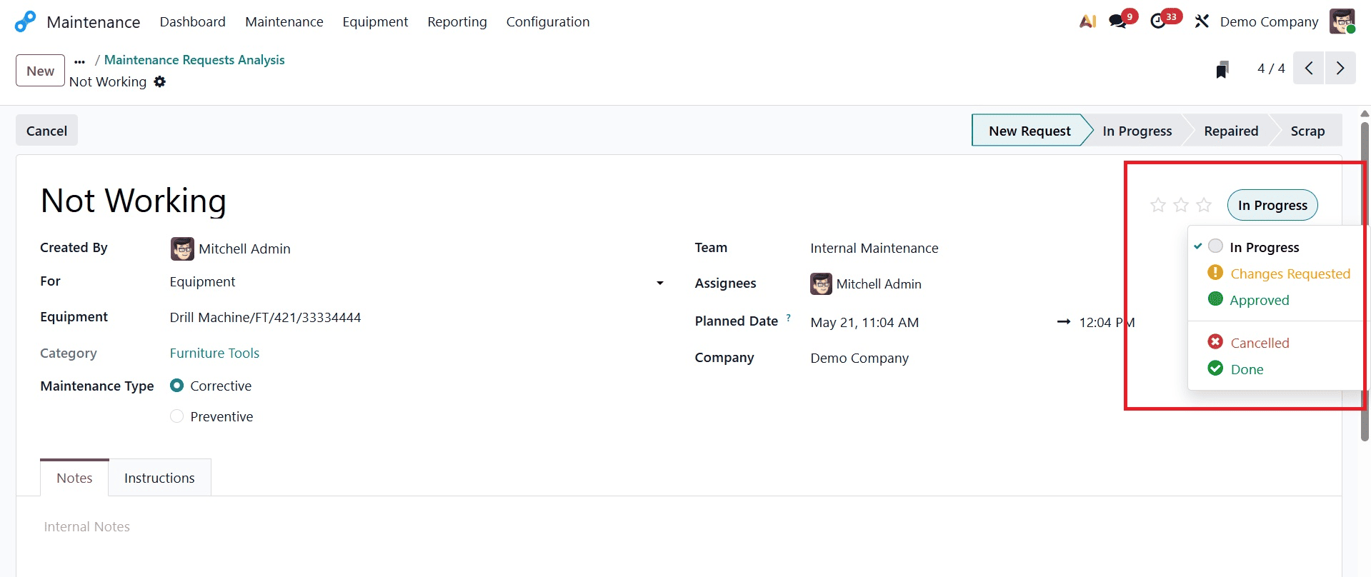 How to Create and Manage Maintenance Requests in Odoo 19 Maintenance-cybrosys