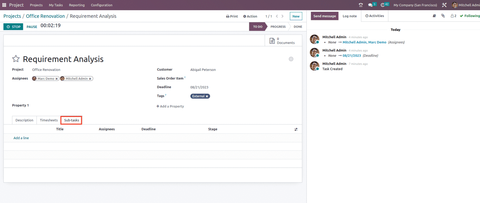 How to Create & Manage Sub-tasks in Odoo 16-cybrosys