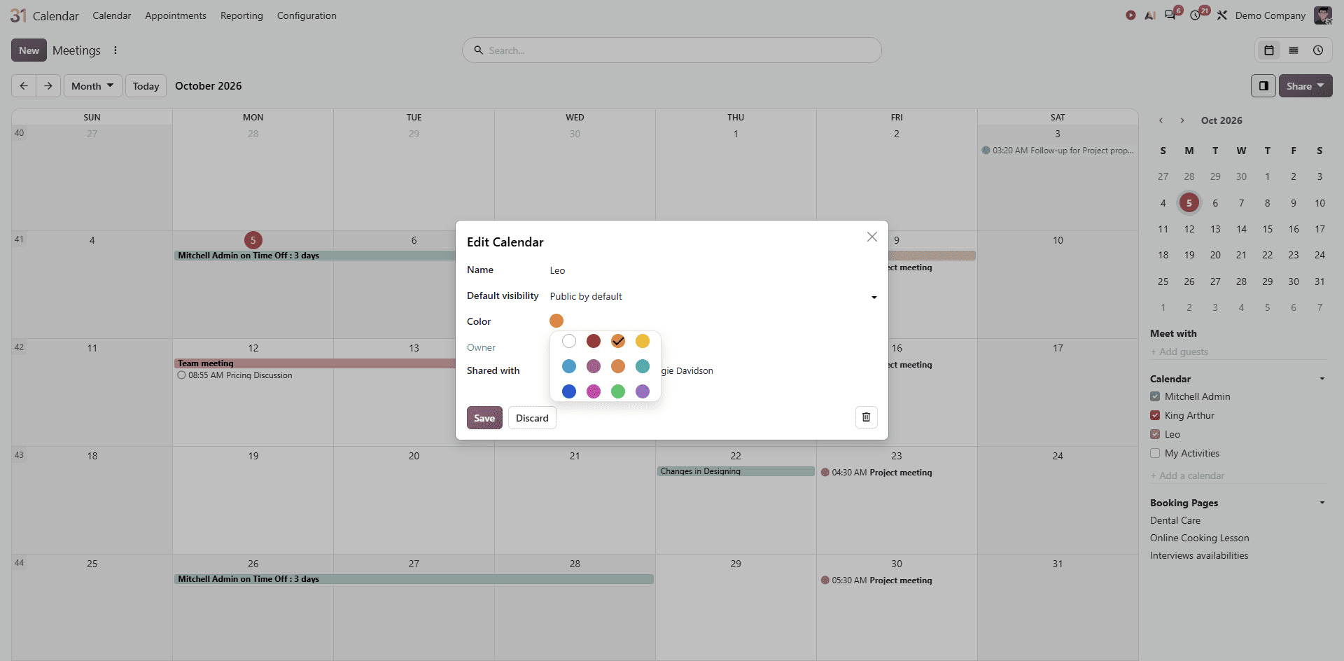 How to Create and Share Calendars with Colleagues in Odoo 20-cybrosys
