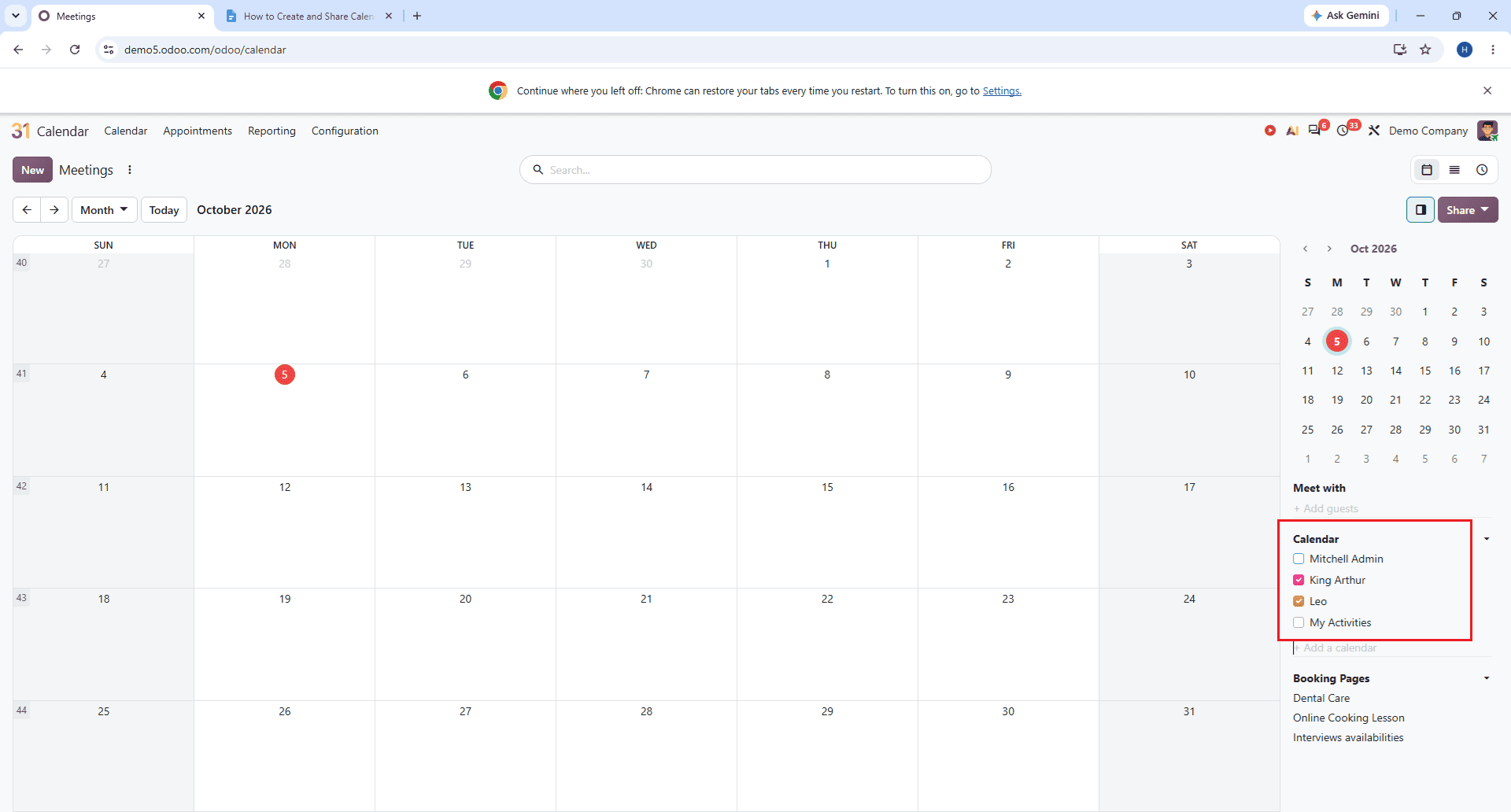How to Create and Share Calendars with Colleagues in Odoo 20-cybrosys