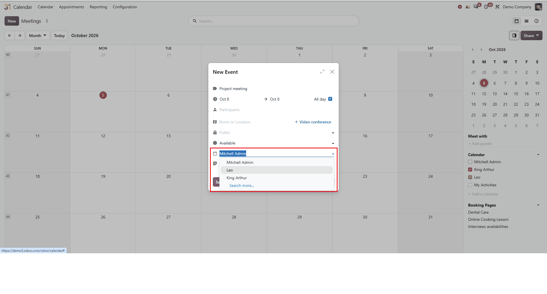 How to Create and Share Calendars with Colleagues in Odoo 20-cybrosys