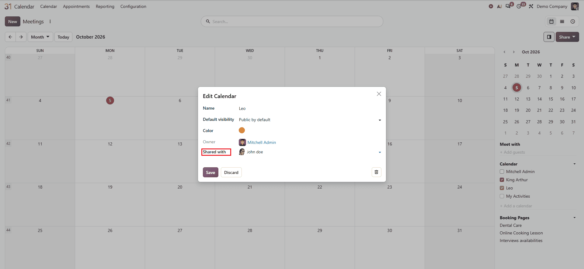 How to Create and Share Calendars with Colleagues in Odoo 20-cybrosys