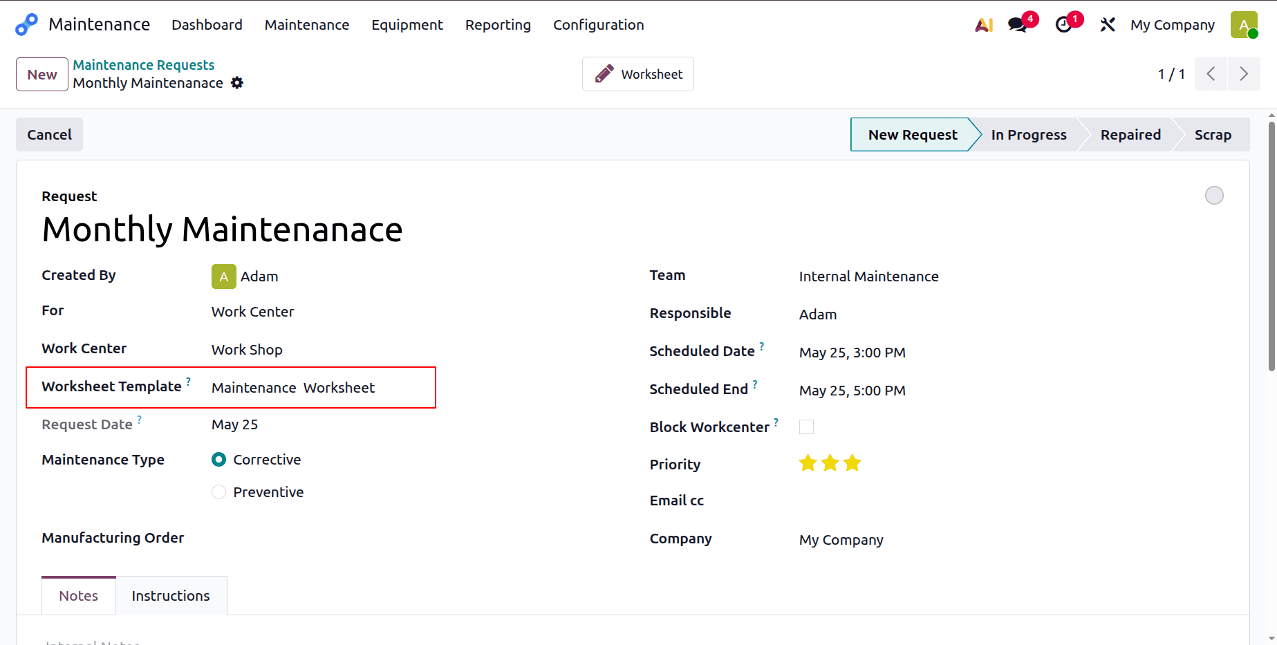 How to Create Custom Maintenance Worksheets in Odoo 19-cybrosys