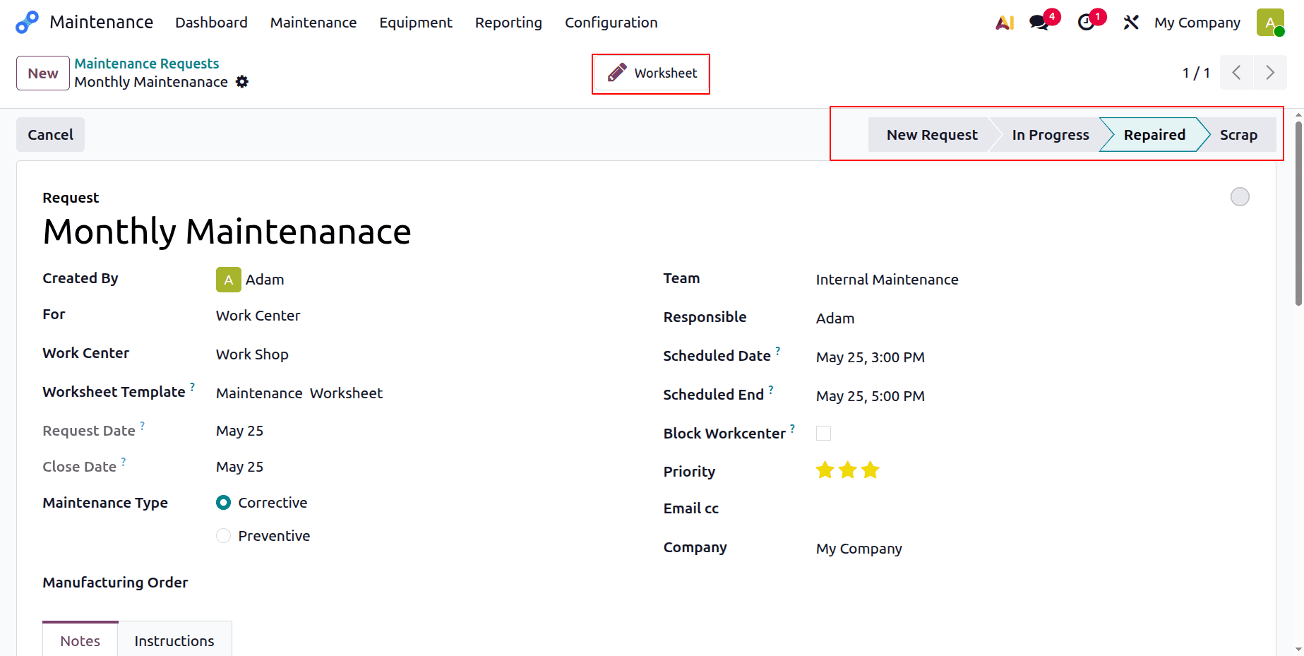 How to Create Custom Maintenance Worksheets in Odoo 19-cybrosys