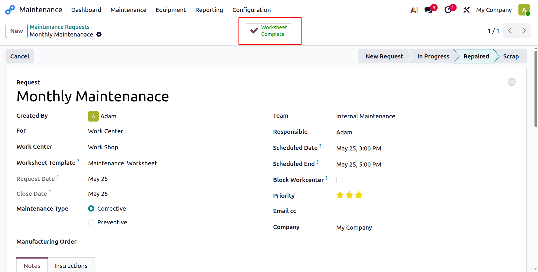 How to Create Custom Maintenance Worksheets in Odoo 19-cybrosys