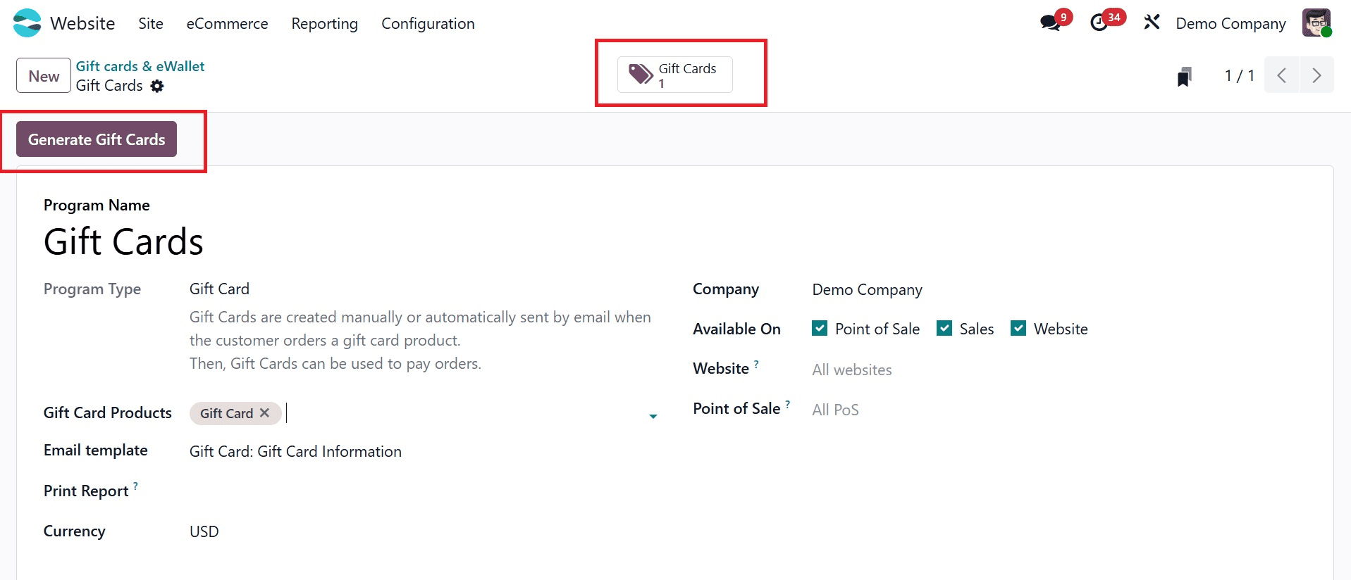 How to Create Gift Cards and e-Wallets in Odoo 18 Website-cybrosys