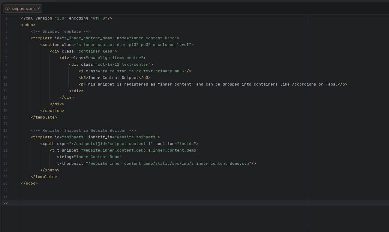 How to Create Inner Content Snippets in Odoo 19?-cybrosys