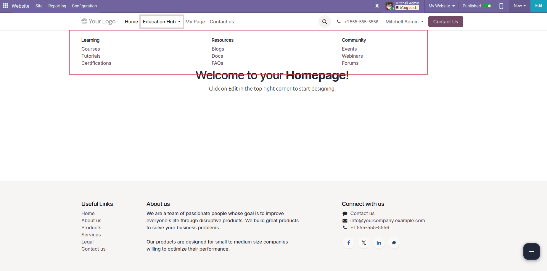 How to Create Menu, Pages and Mega Menu in Website Odoo 19-cybrosys