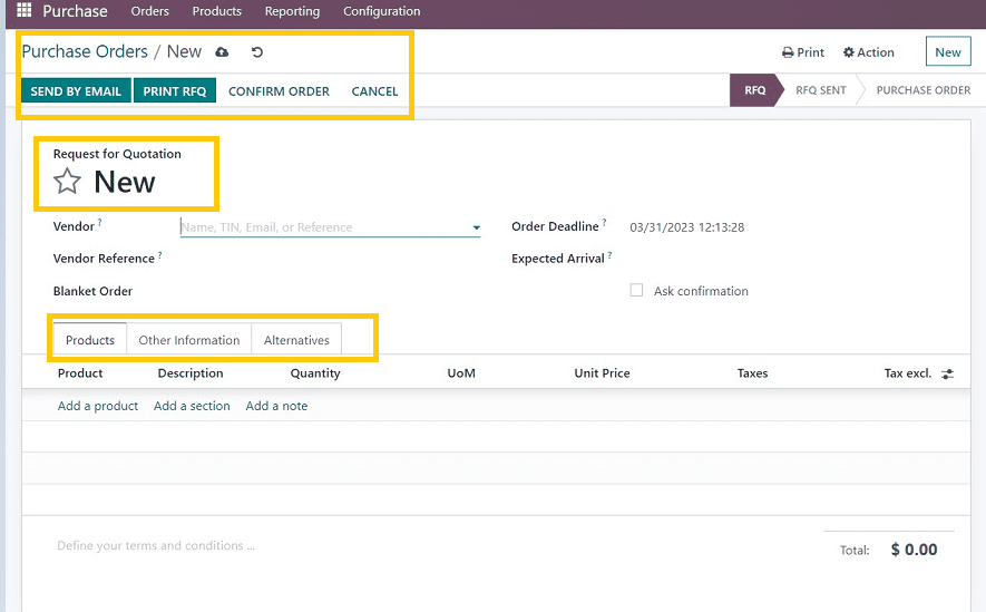 How to Create New Purchase Order in Odoo 16 Purchase Module-cybrosys