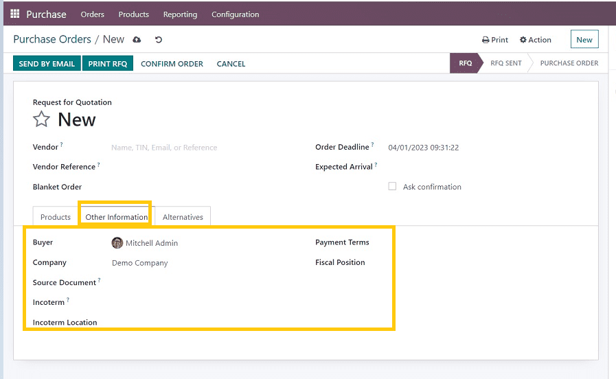 How to Create New Purchase Order in Odoo 16 Purchase Module-cybrosys