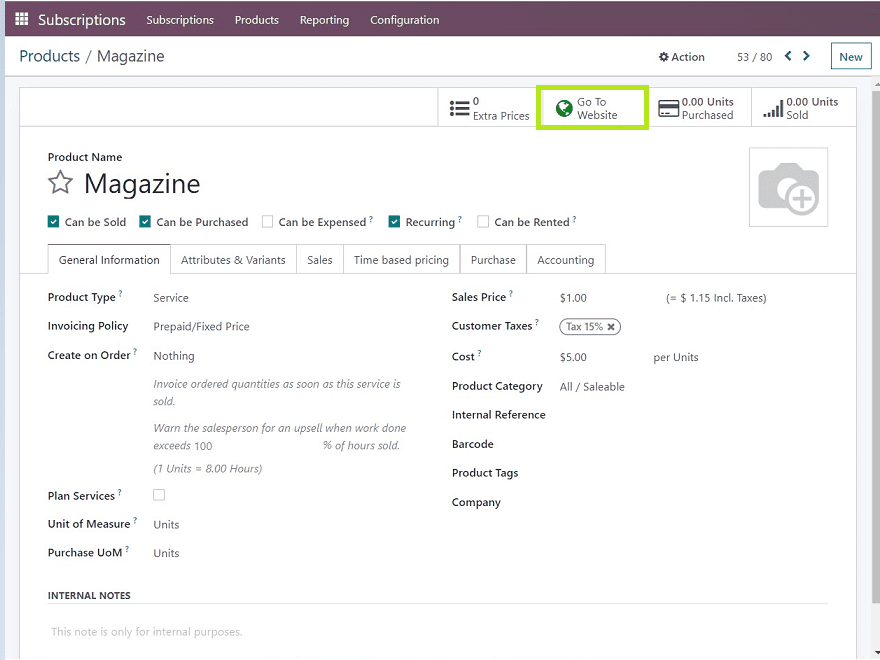 How to Create a New Subscription Product in Odoo 16 Subscription cybrosys