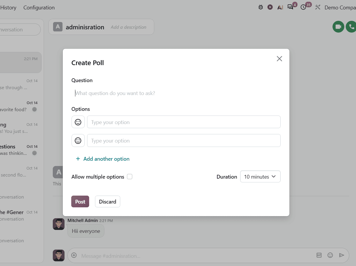 How to Create Polls in Odoo 20 Discuss Channels and Chats-cybrosys