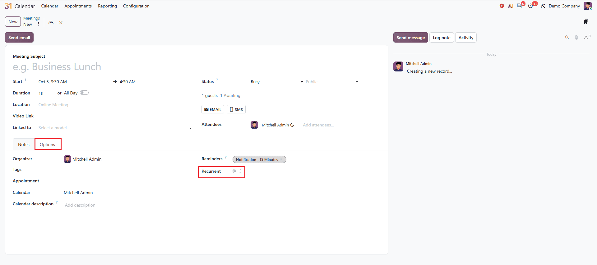 How to Create Recurring Meetings and Edit Series in Odoo 20 Calendar-cybrosys