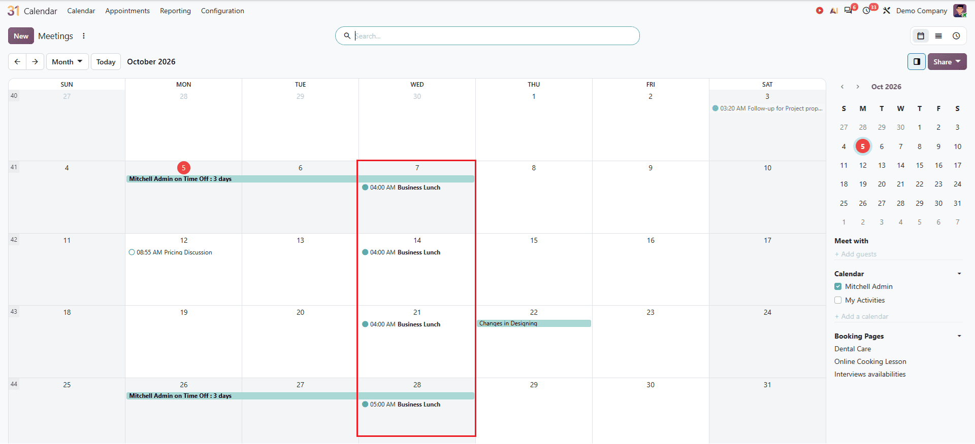 How to Create Recurring Meetings and Edit Series in Odoo 20 Calendar-cybrosys