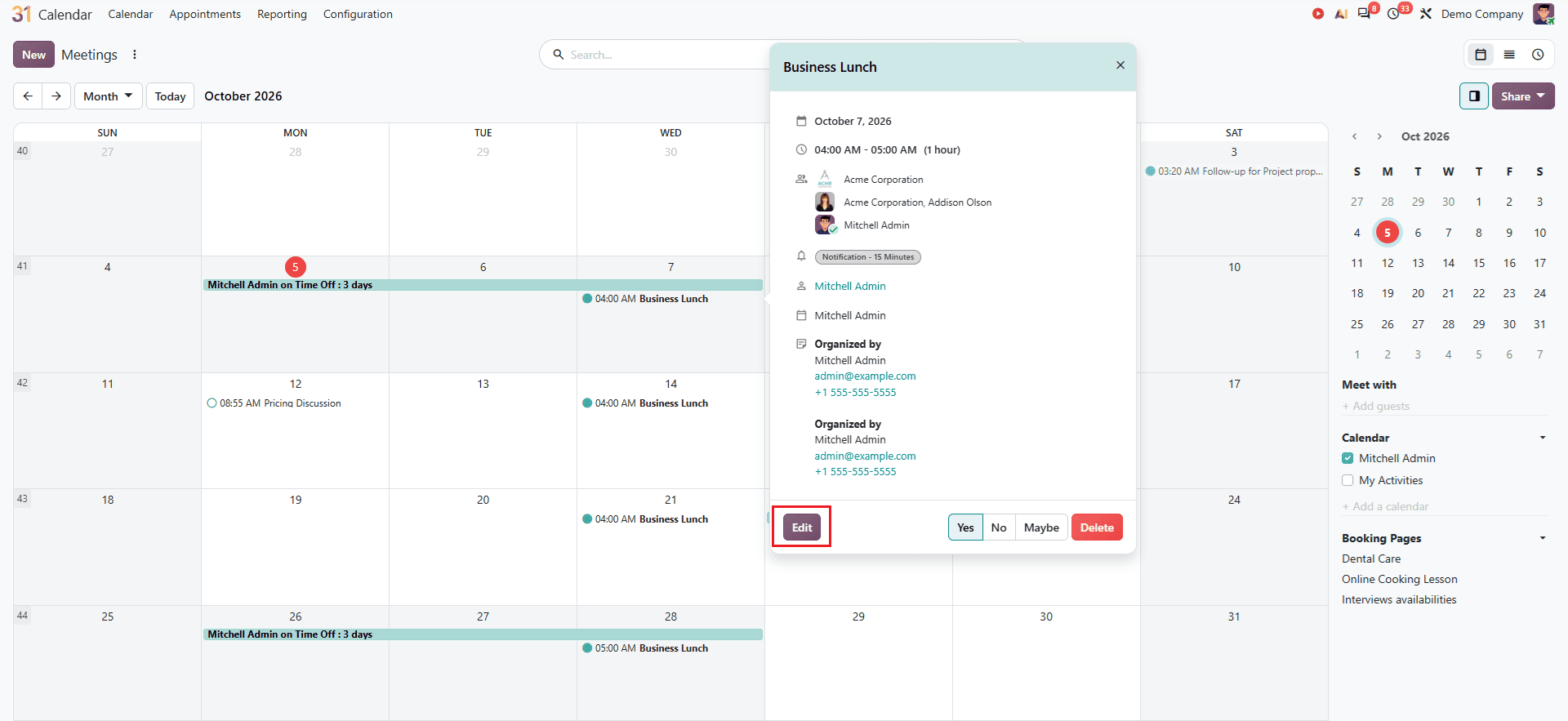 How to Create Recurring Meetings and Edit Series in Odoo 20 Calendar-cybrosys