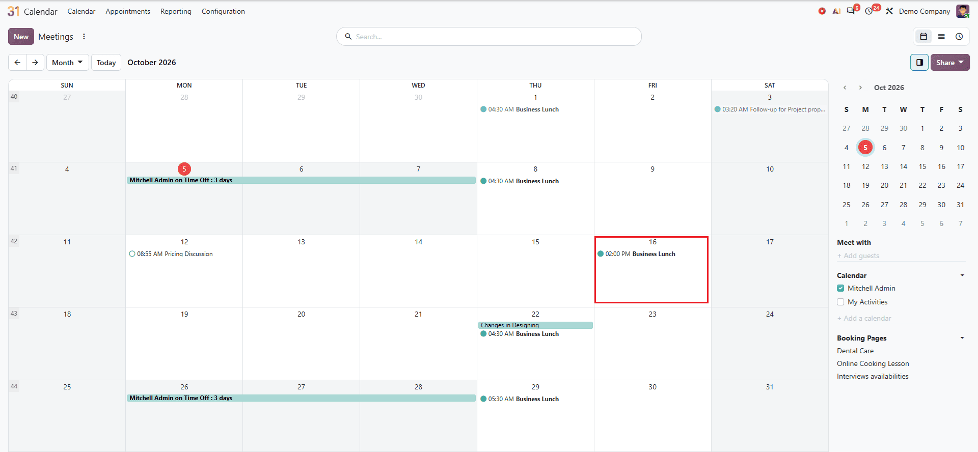 How to Create Recurring Meetings and Edit Series in Odoo 20 Calendar-cybrosys