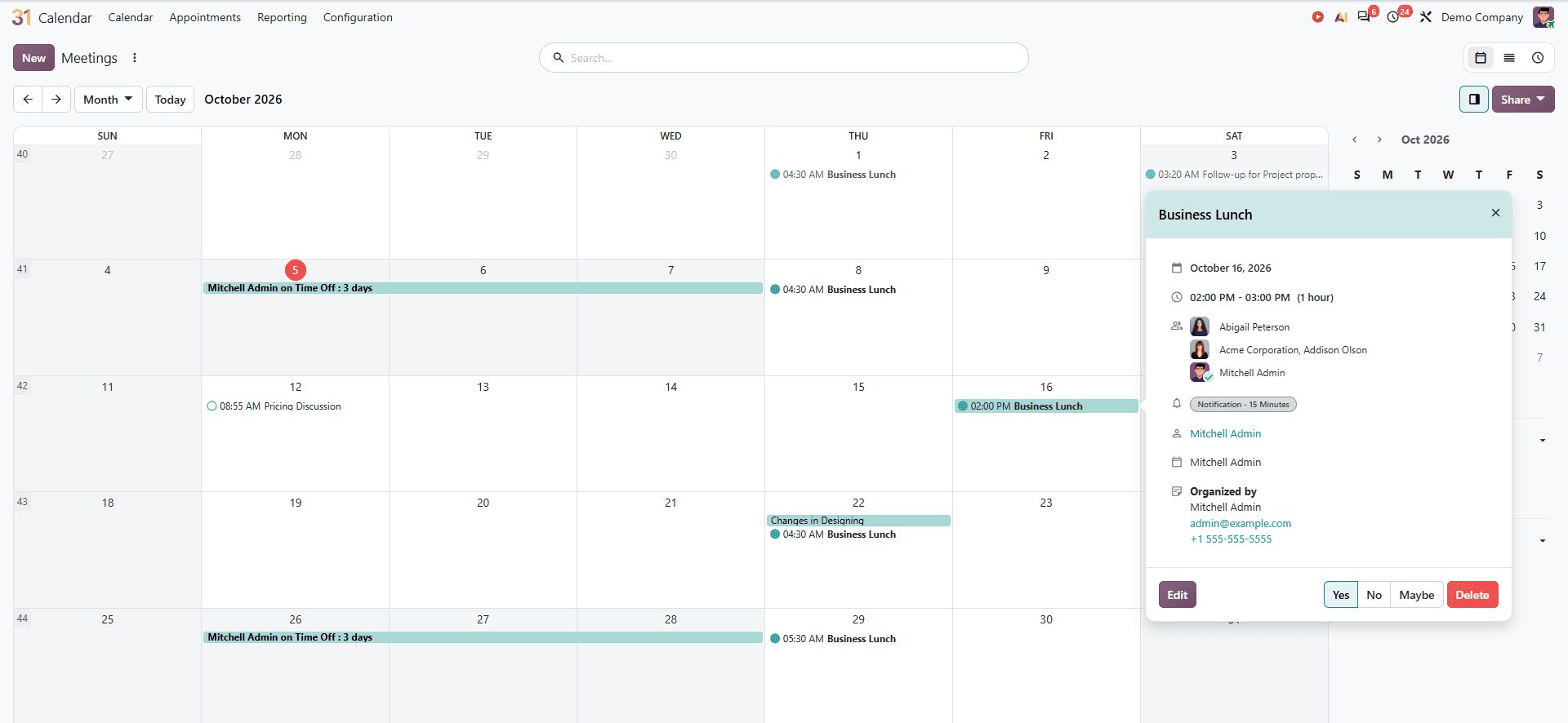 How to Create Recurring Meetings and Edit Series in Odoo 20 Calendar-cybrosys