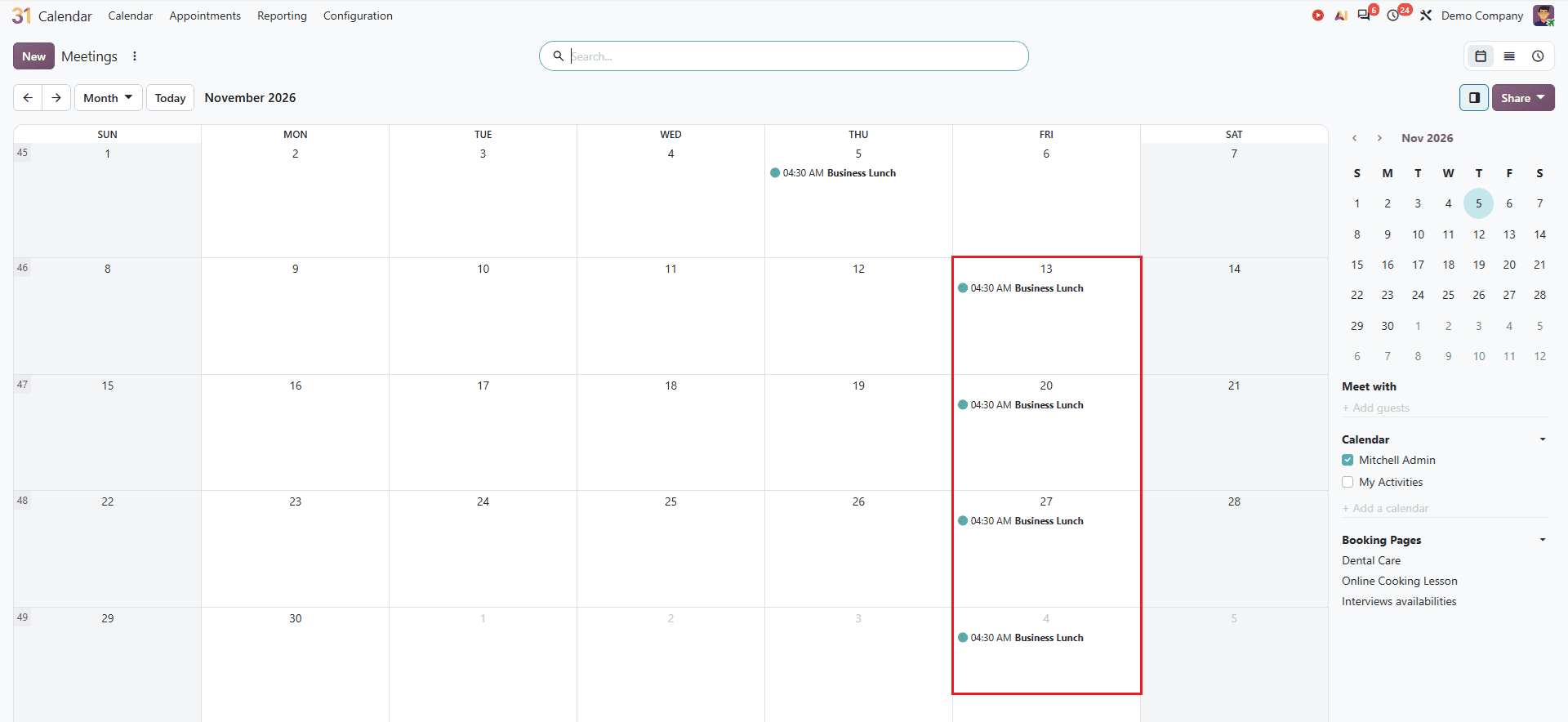 How to Create Recurring Meetings and Edit Series in Odoo 20 Calendar-cybrosys