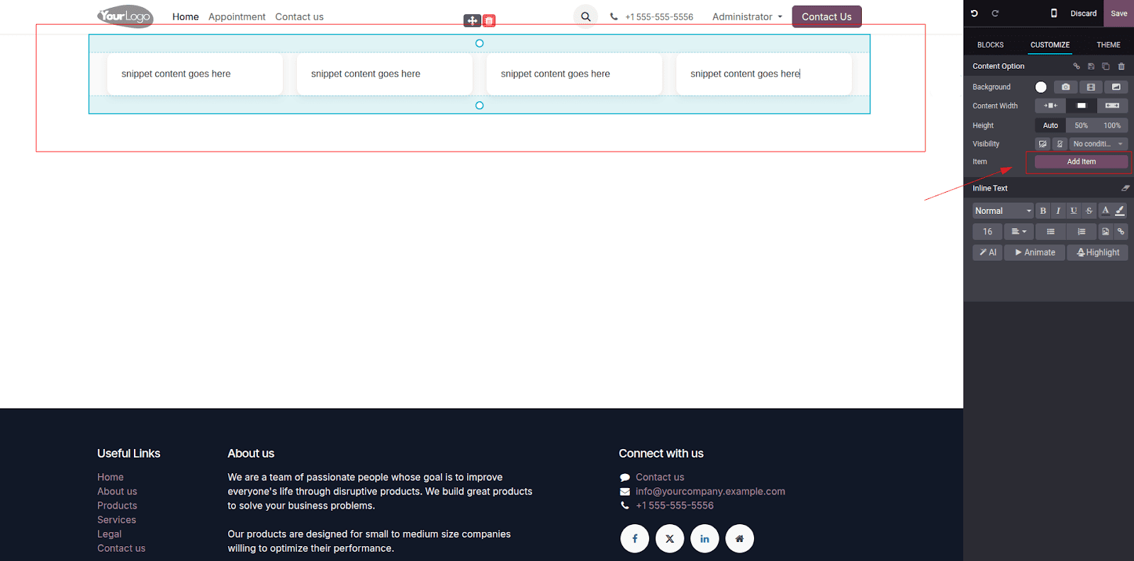 How to Create Snippet Options in Odoo 18-cybrosys