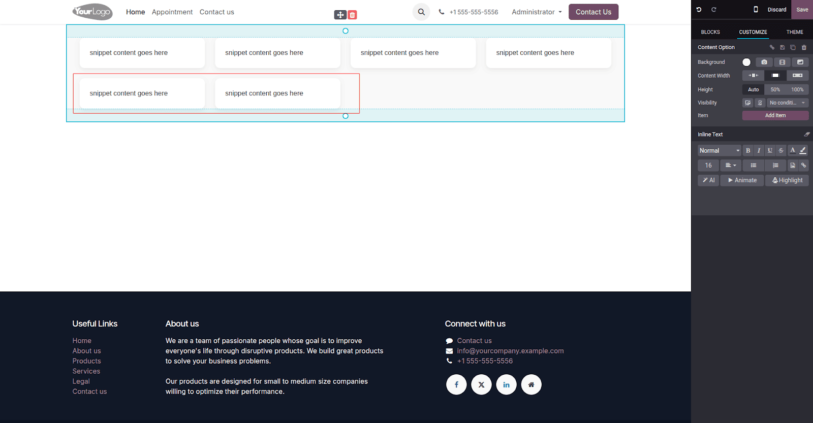 How to Create Snippet Options in Odoo 18-cybrosys