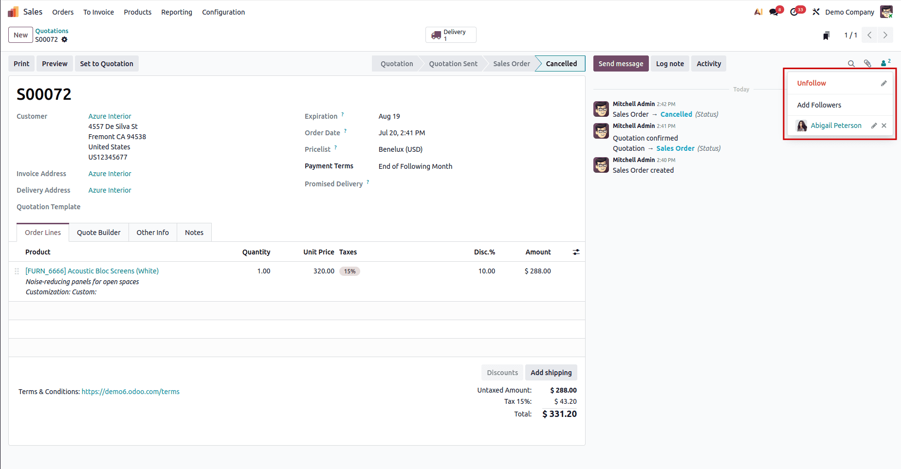 How to Dynamically Add and Remove Followers in Odoo 19 Studio-cybrosys