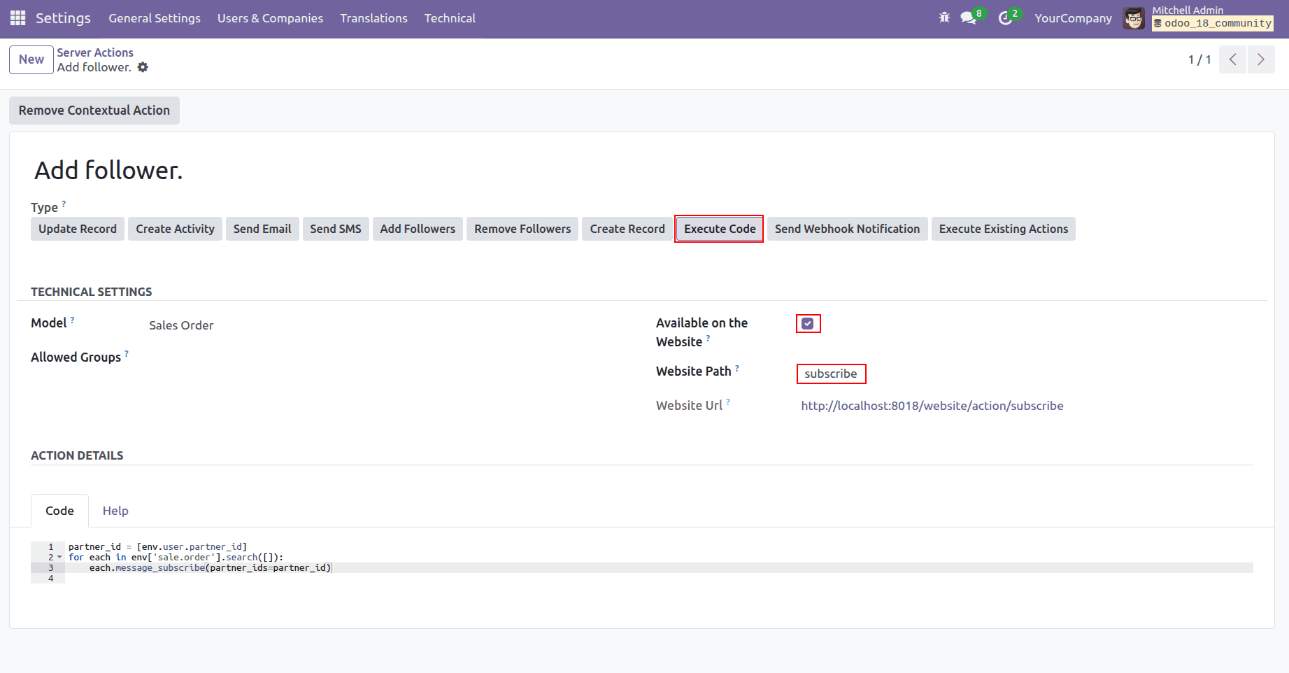How to Execute Server Action From Website in Odoo18-cybrosys
