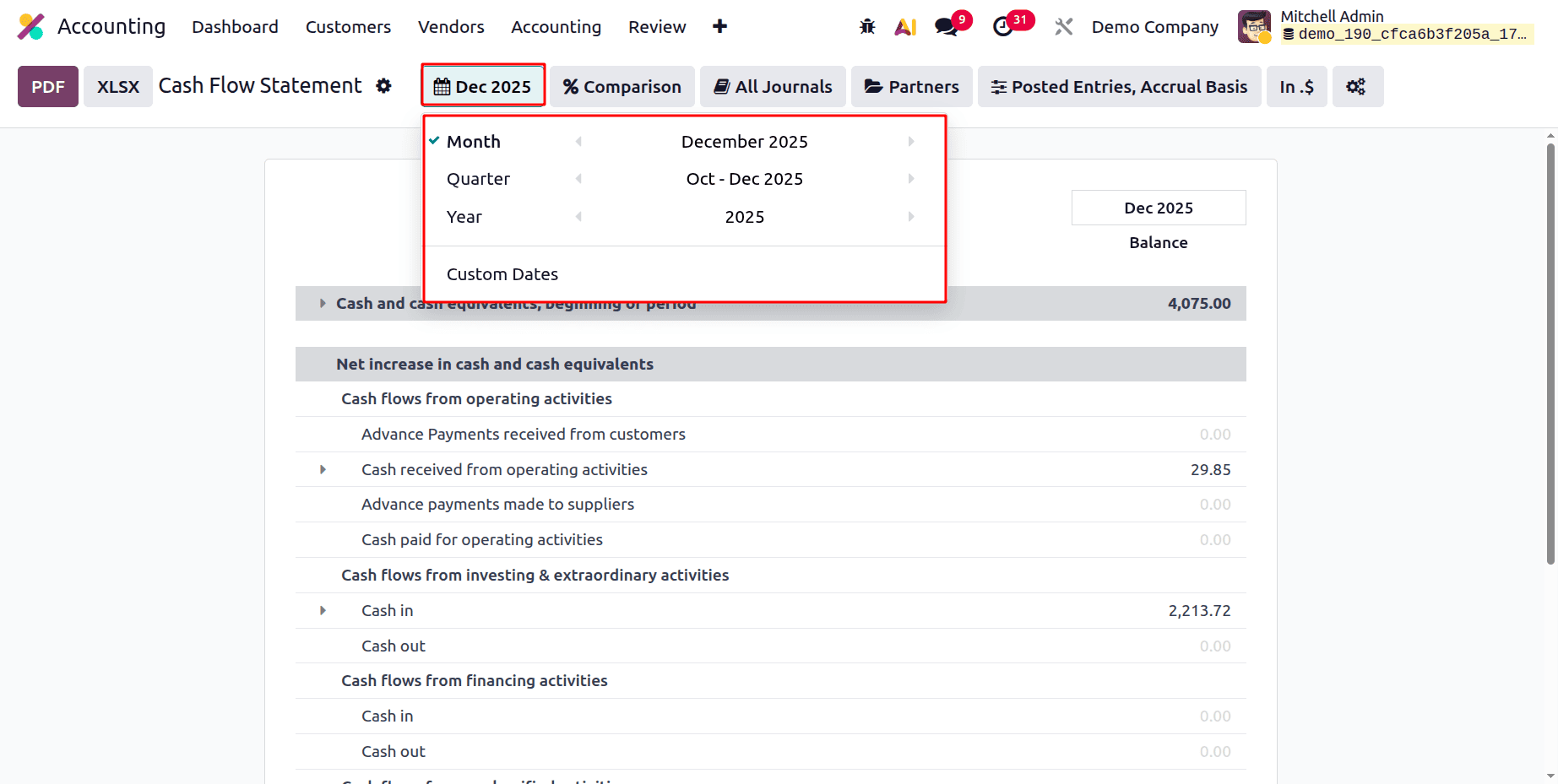 How to Generate a Cash Flow Statement in Odoo 19 Accounting-cybrosys