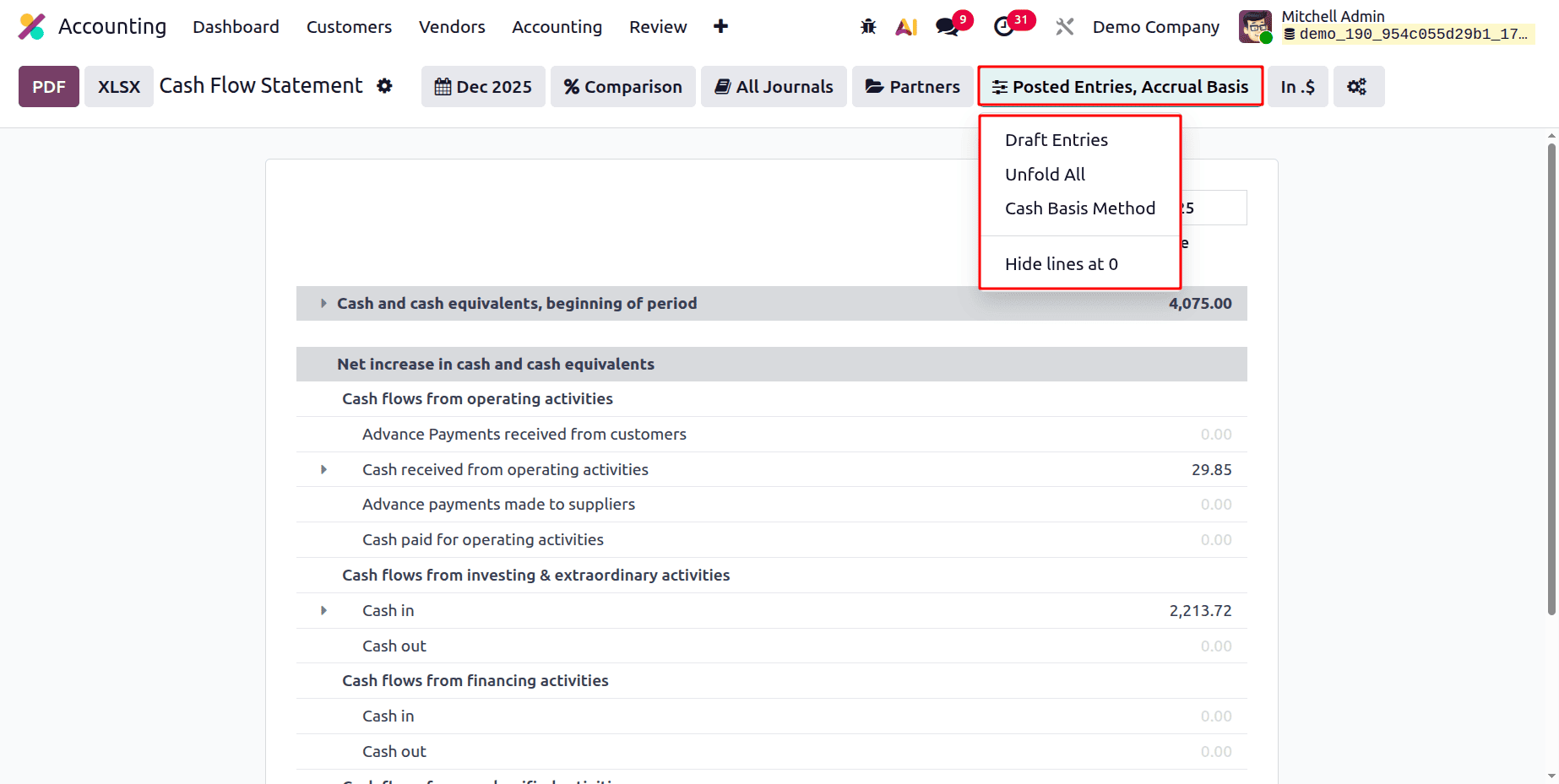 How to Generate a Cash Flow Statement in Odoo 19 Accounting-cybrosys