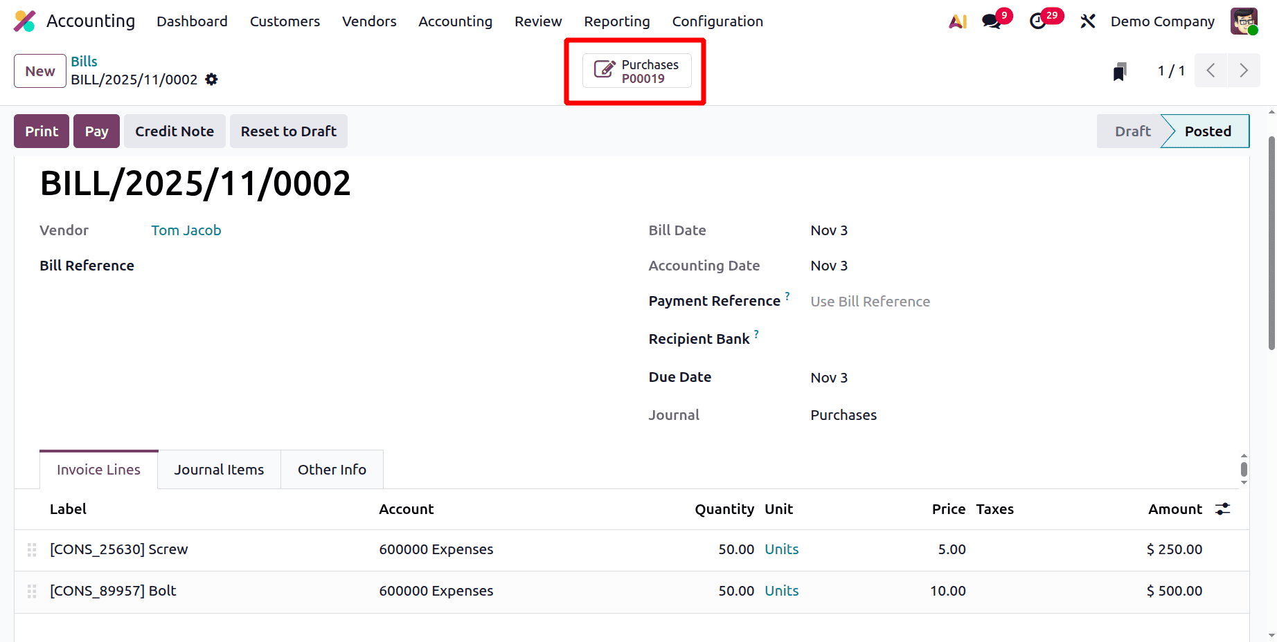 How to Generate a Vendor Bill for a Purchase Order in Odoo 19-cybrosys