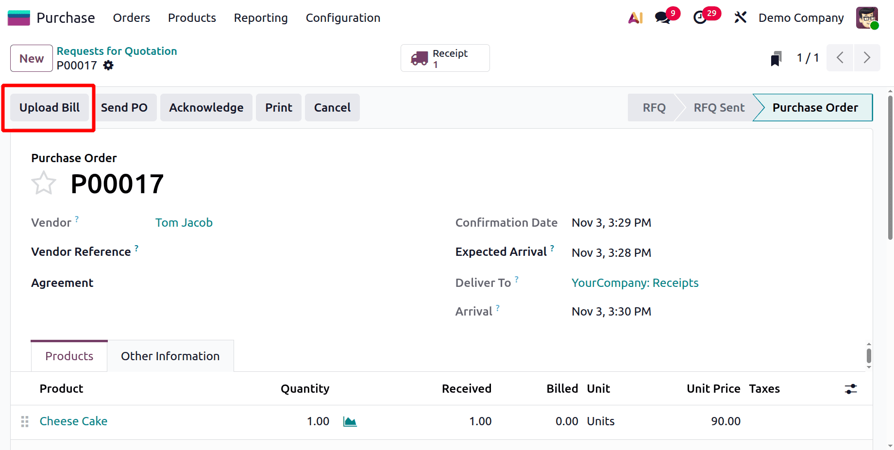 How to Generate a Vendor Bill for a Purchase Order in Odoo 19-cybrosys
