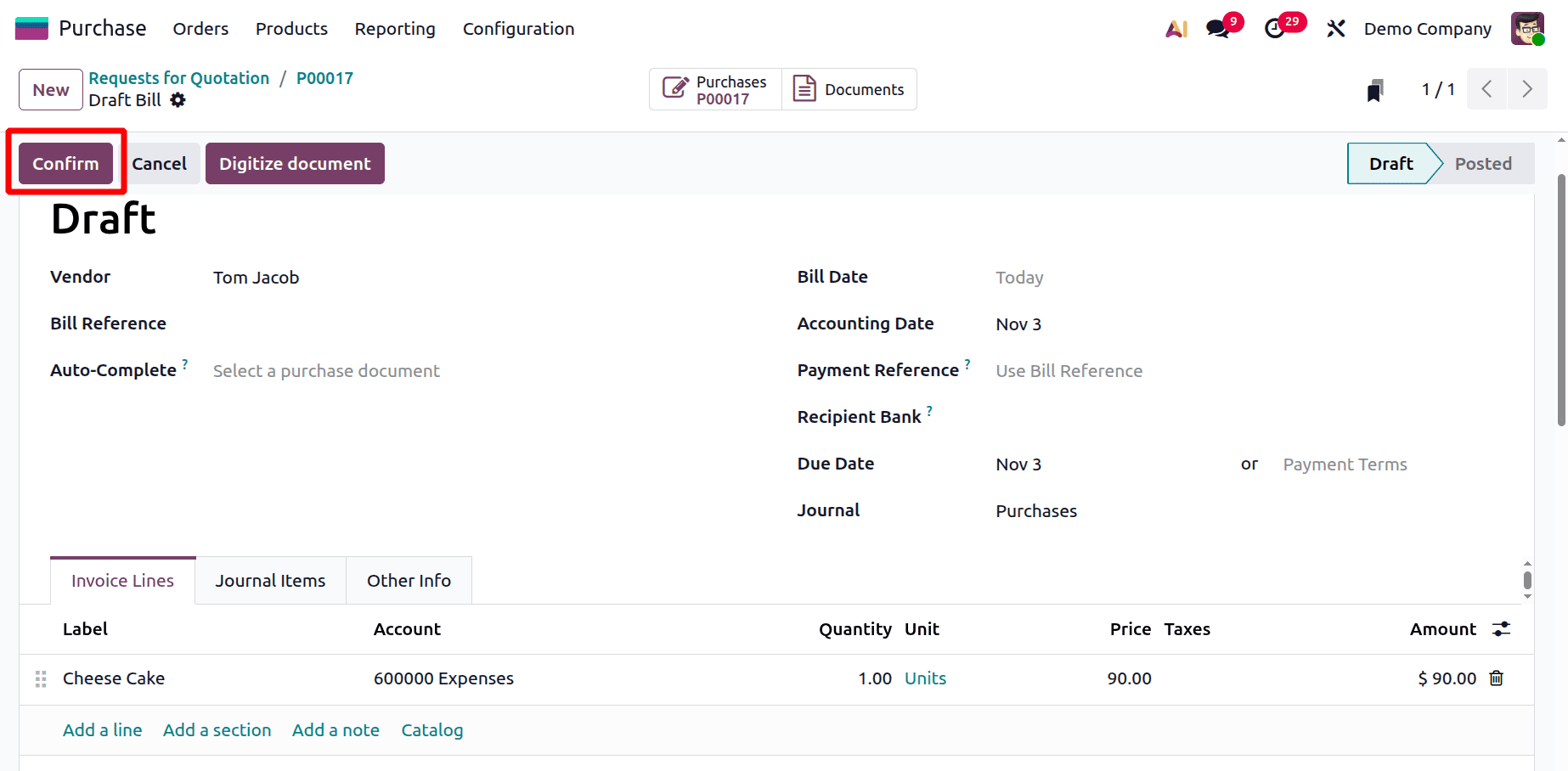 How to Generate a Vendor Bill for a Purchase Order in Odoo 19-cybrosys