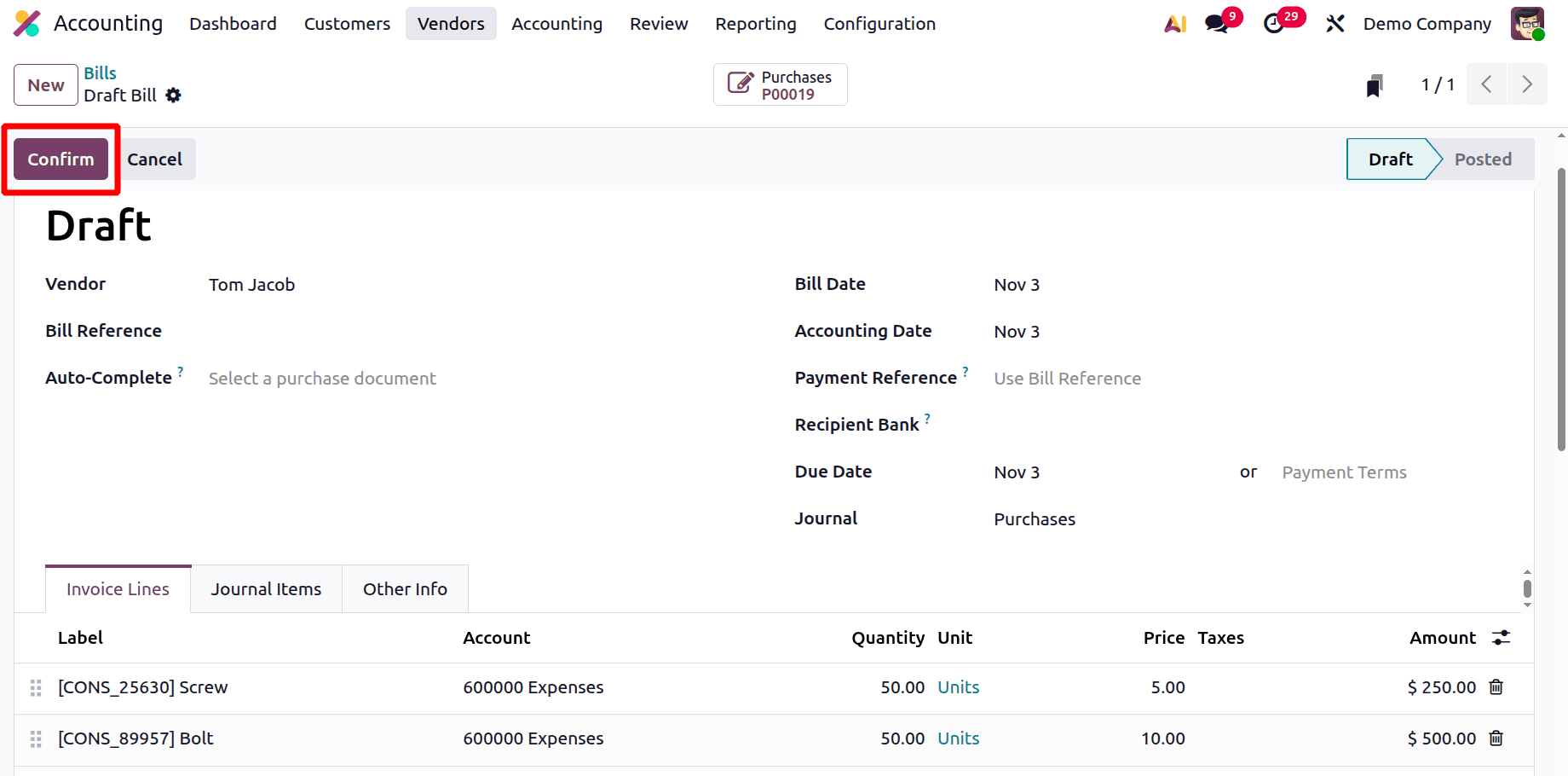 How to Generate a Vendor Bill for a Purchase Order in Odoo 19-cybrosys