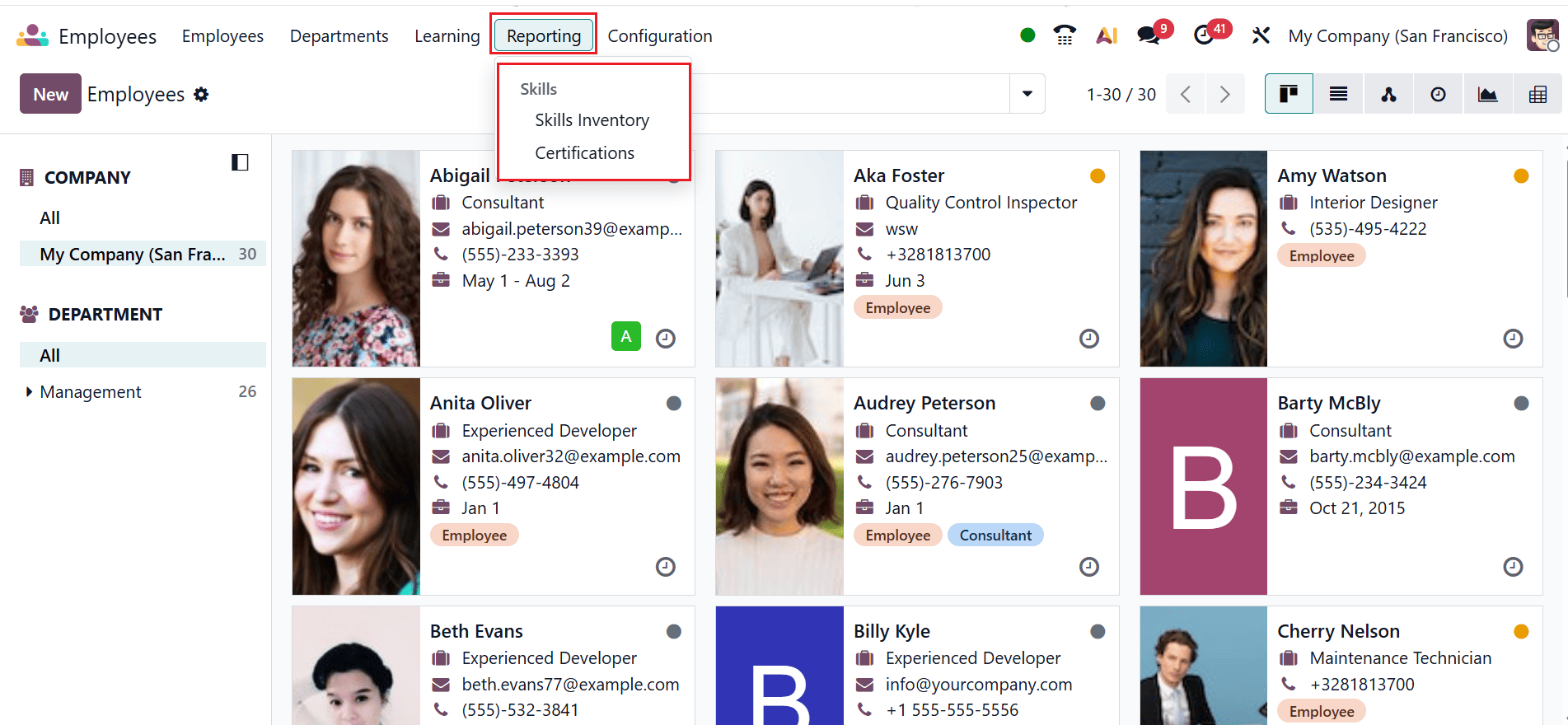 How to generate HR Reports in Odoo 19 Employee Module-cybrosys