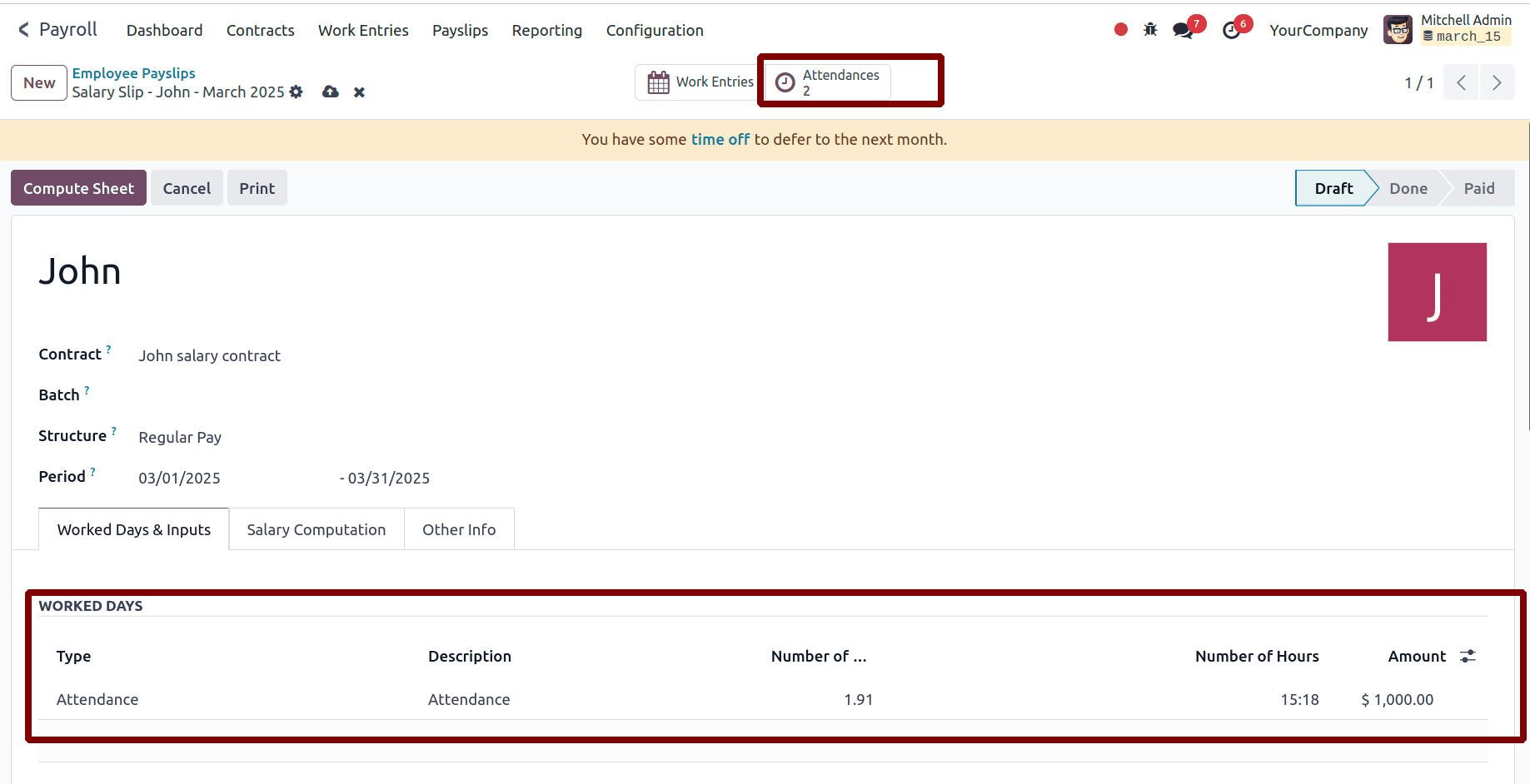How to Generate Payslip based on Employee Attendance in Odoo 18-cybrosys