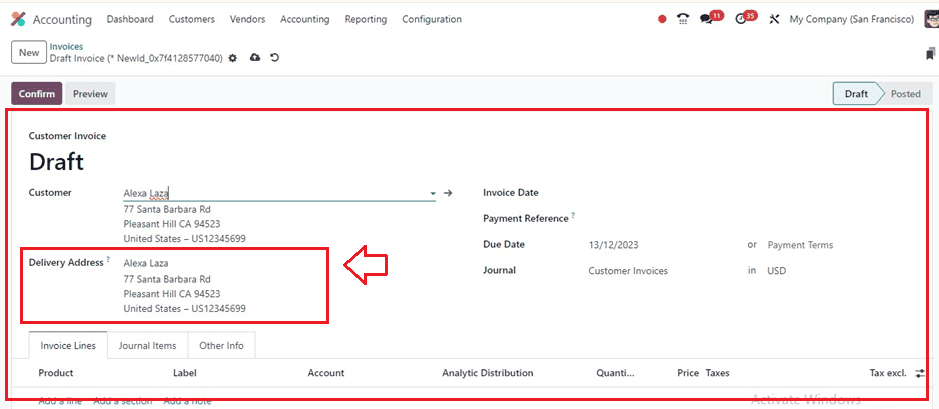 How to Include Invoice & Delivery Address Inside Customer Invoices in Odoo 17-cybrosys