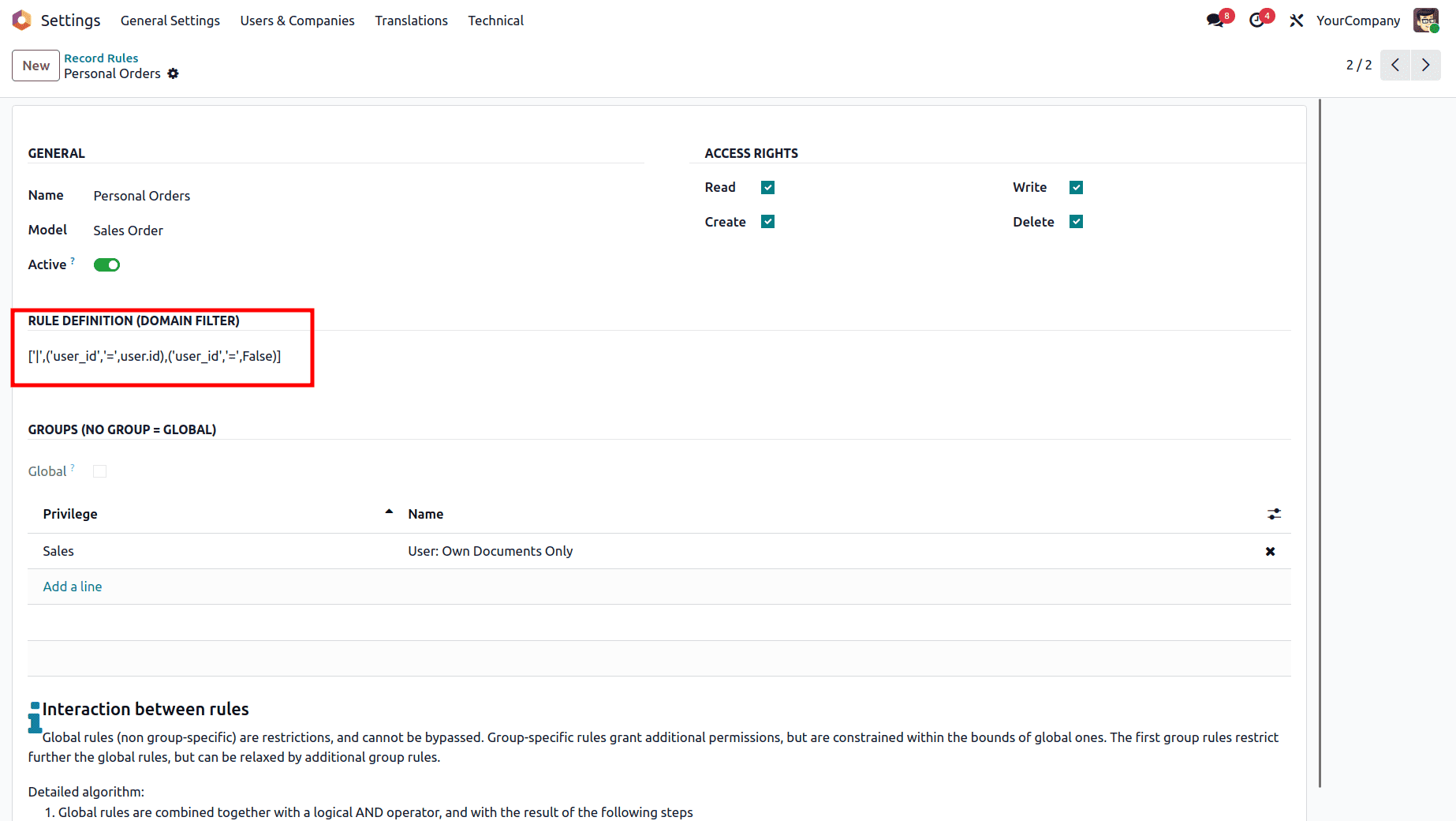 How to Inherit and Update a Core Record Rule in Odoo 19-cybrosys