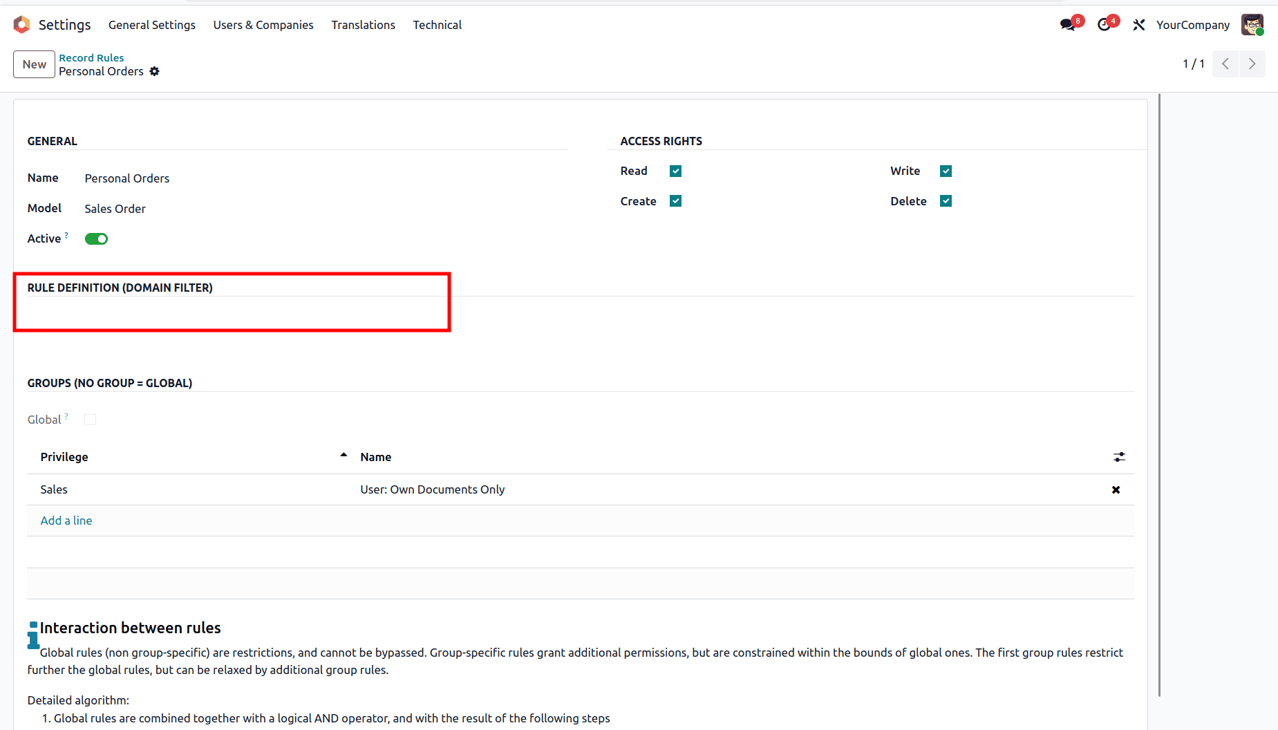 How to Inherit and Update a Core Record Rule in Odoo 19-cybrosys