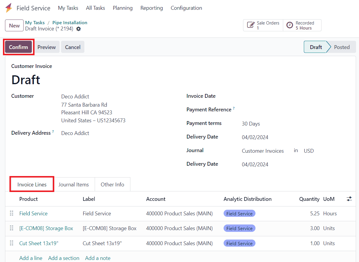 How to Invoice Time & Material Used in a Field Service in Odoo 17-cybrosys