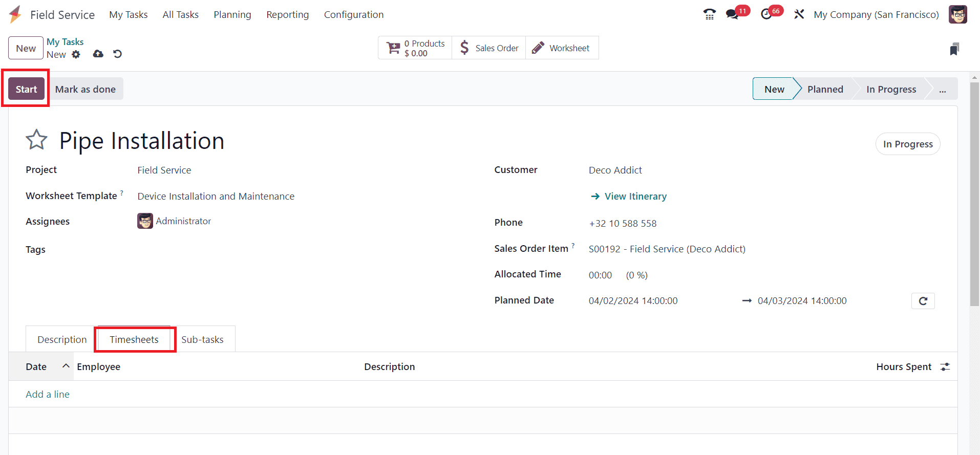 How to Invoice Time & Material Used in a Field Service in Odoo 17-cybrosys