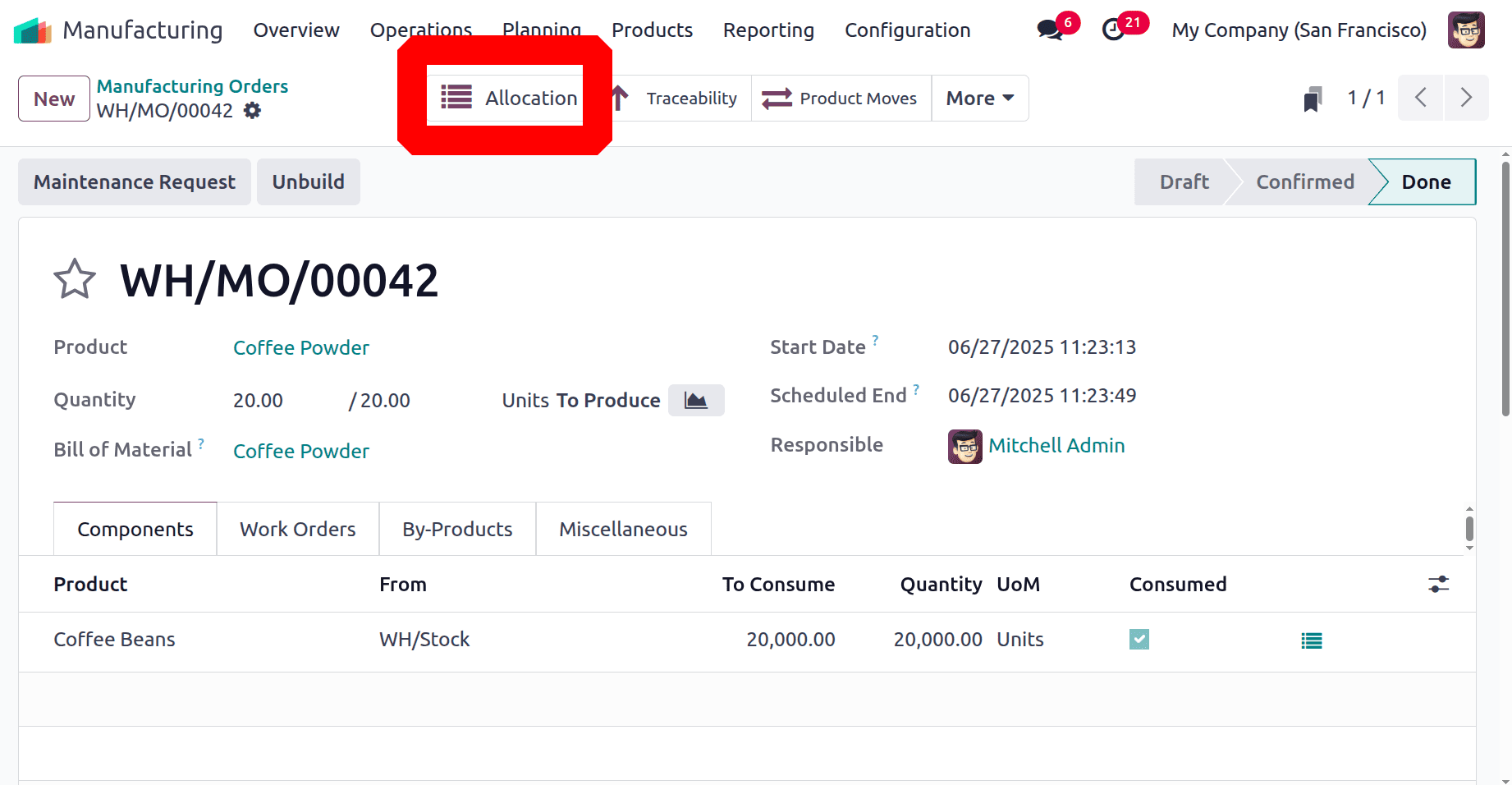 How to Manage Allocation Report for Manufacturing Orders in Odoo 18-cybrosys