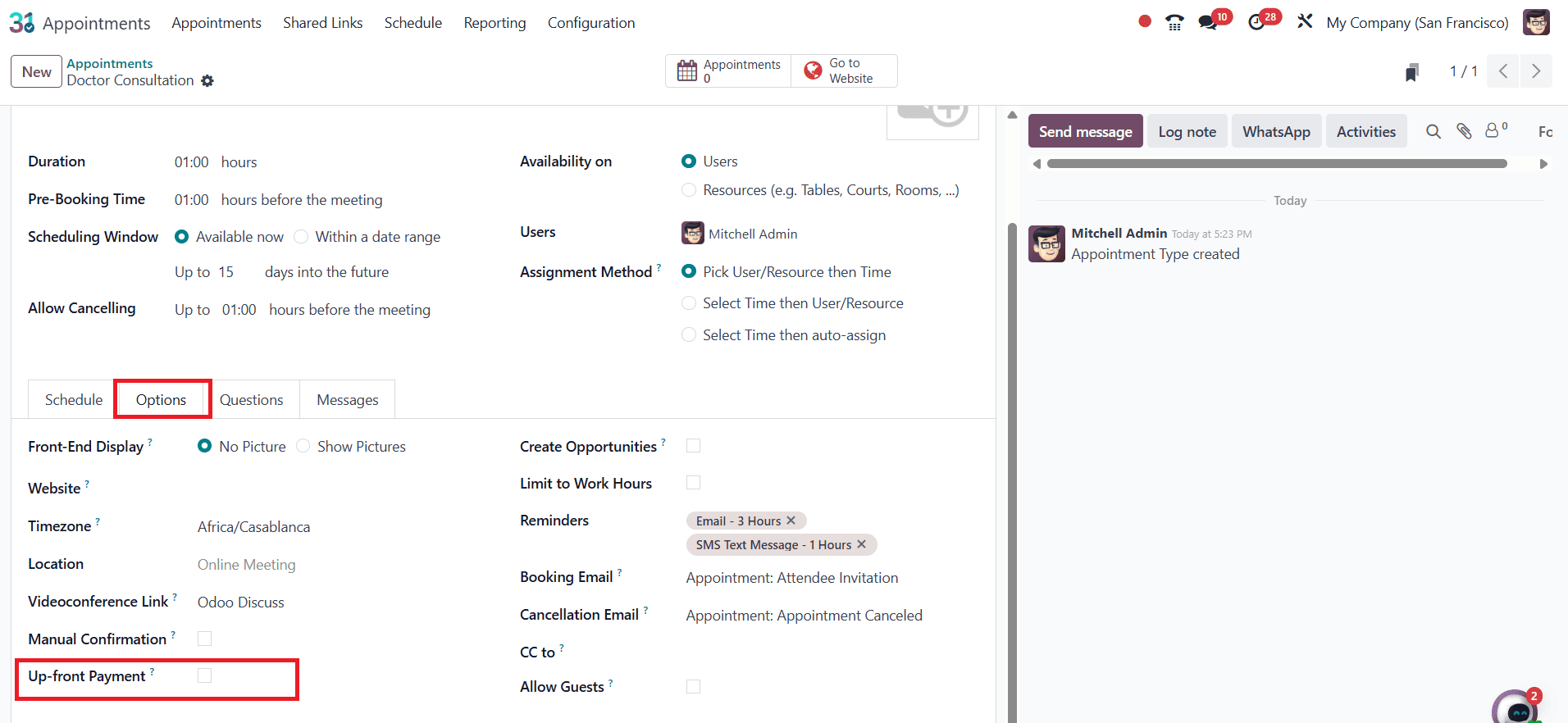 How to Manage and Schedule Appointments in Odoo 18 With or Without Up-Front Payments-cybrosys