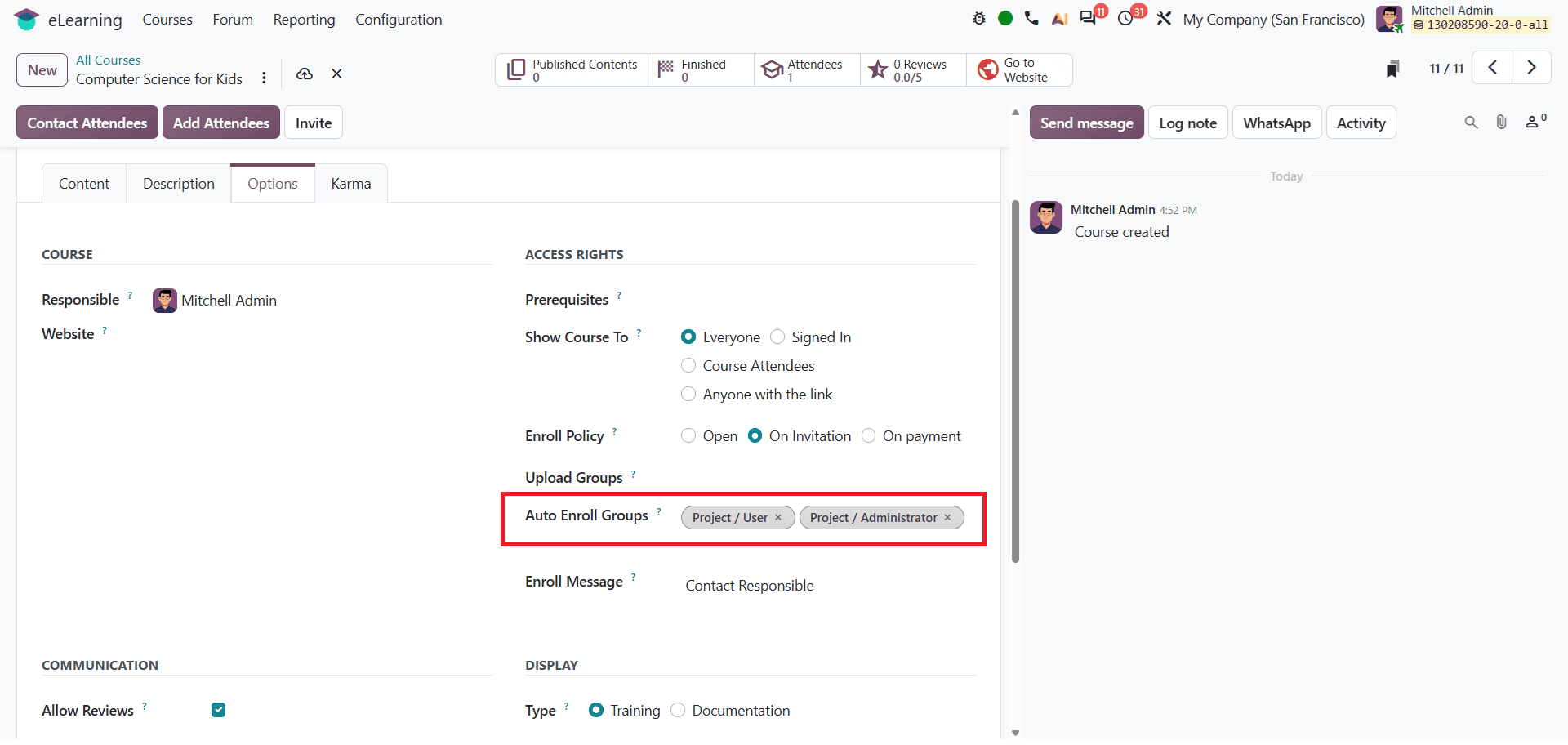 How to Manage Course Enrollment, Invitations, and Auto-Enroll Groups in Odoo 20-cybrosys