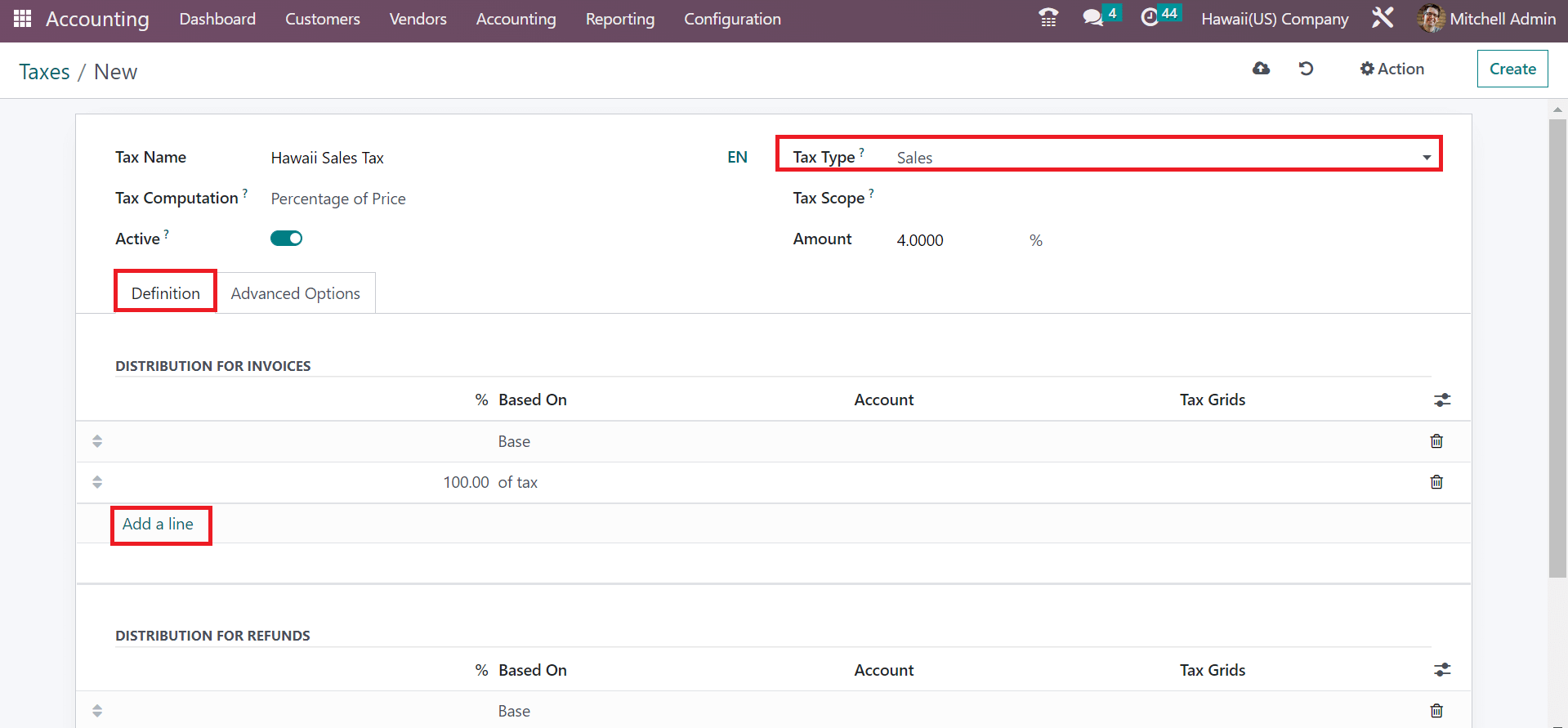 How to Manage Hawaii(US) Sales Tax in the Odoo 16 Accounting?