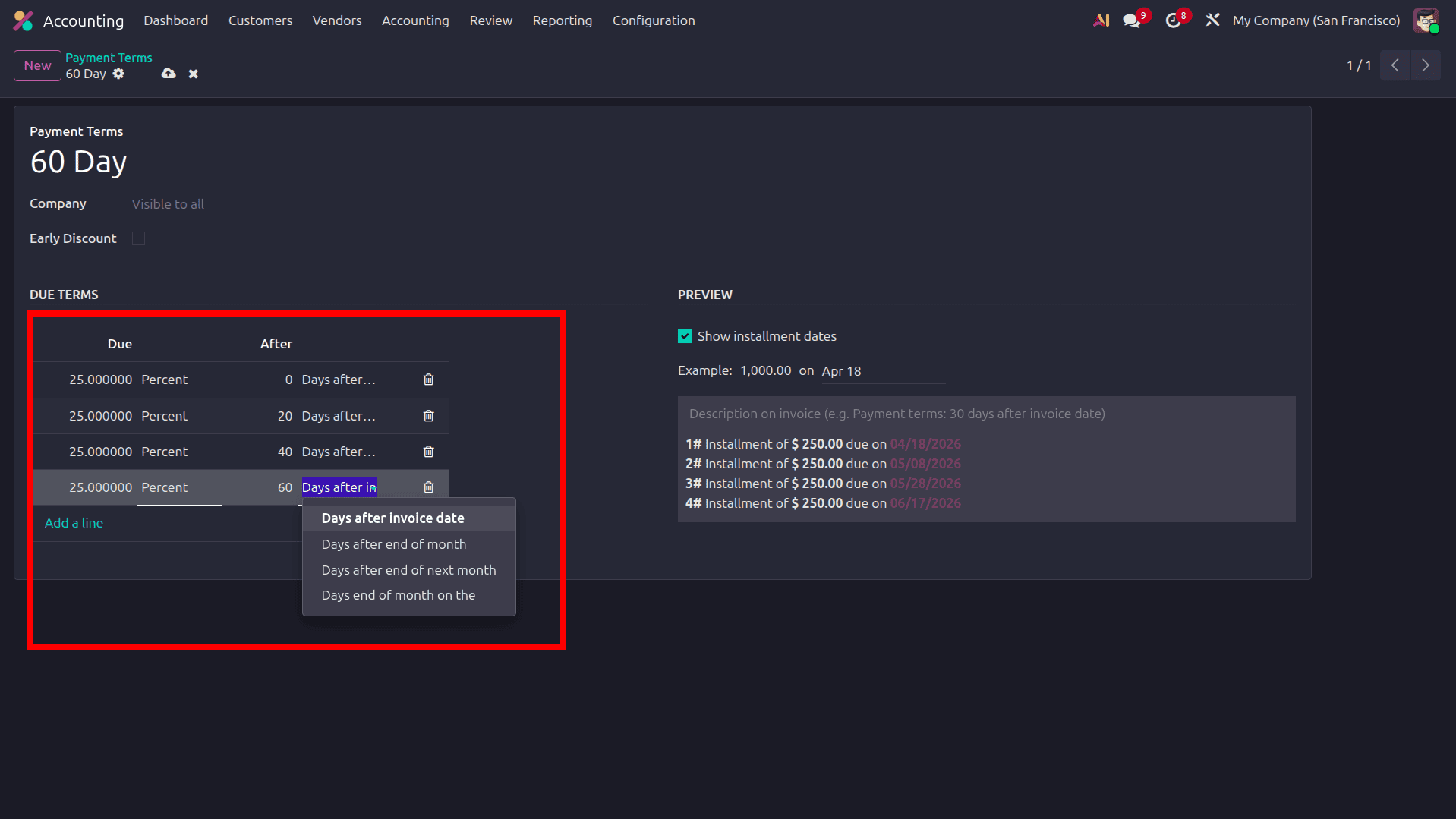 How to Manage Payment Terms in Odoo 19 Accounting-cybrosys